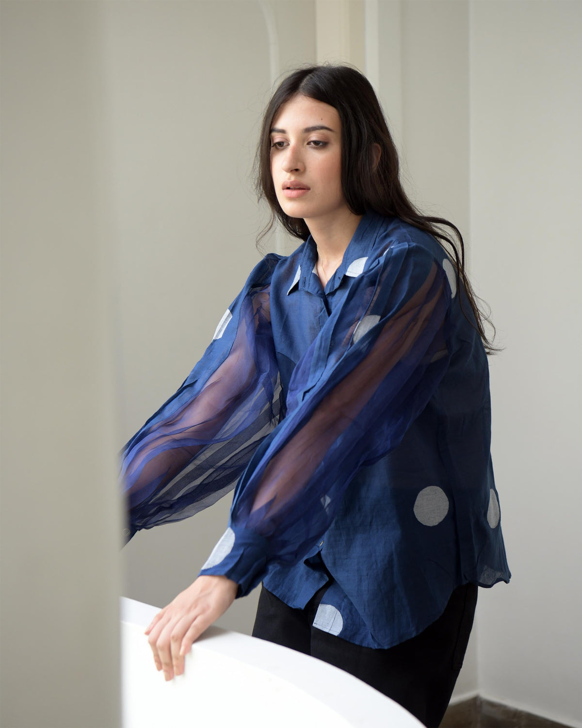 Blue Shirt at Kamakhyaa by Taro. This item is Blue, Duplicate, Evening Wear, Handwoven silk, July Sale, July Sale 2023, Natural, Regular Fit, Shirts, Tops, Wildflower Taro, Womenswear