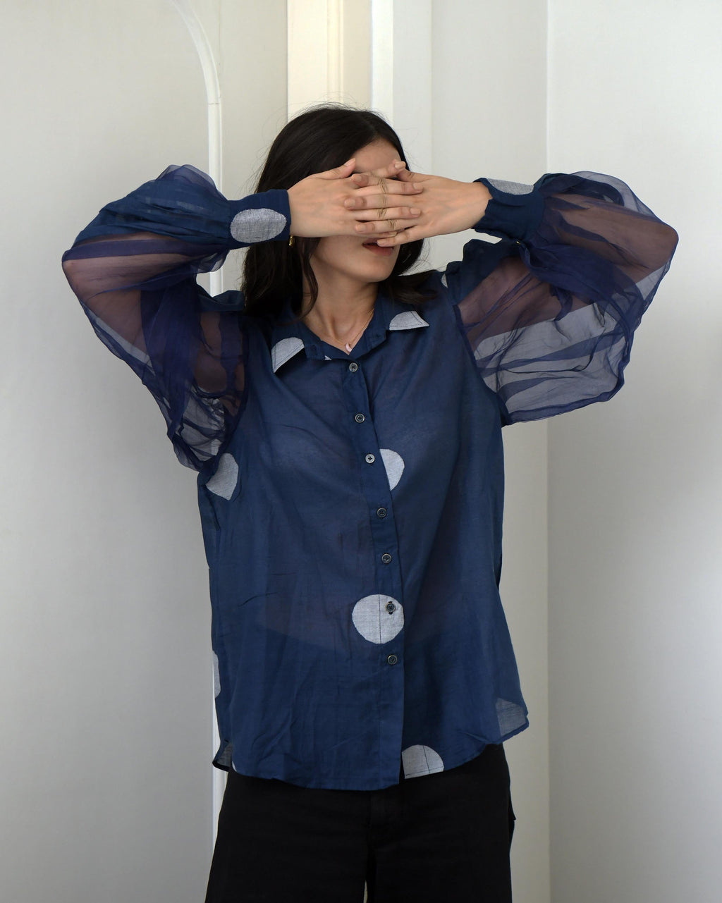 Blue Shirt at Kamakhyaa by Taro. This item is Blue, Duplicate, Evening Wear, Handwoven silk, July Sale, July Sale 2023, Natural, Regular Fit, Shirts, Tops, Wildflower Taro, Womenswear