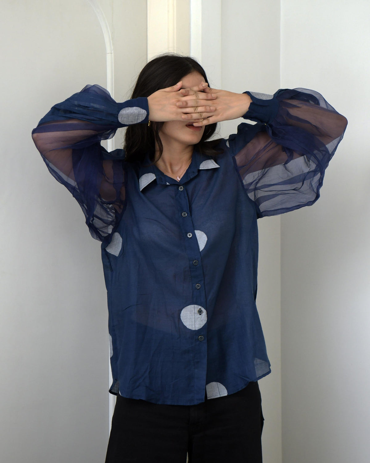 Blue Shirt at Kamakhyaa by Taro. This item is Blue, Duplicate, Evening Wear, Handwoven silk, July Sale, July Sale 2023, Natural, Regular Fit, Shirts, Tops, Wildflower Taro, Womenswear