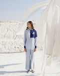 Blue Silk Co-ord Set at Kamakhyaa by The Loom Art. This item is Aurora SS24, Blue, Casual Wear, Chanderi Silk, Co-ord Sets, July Sale, July Sale 2023, Ombre & Dyes, Organic, Patchwork, Regular Fit, Travel, Travel Co-ords, Womenswear