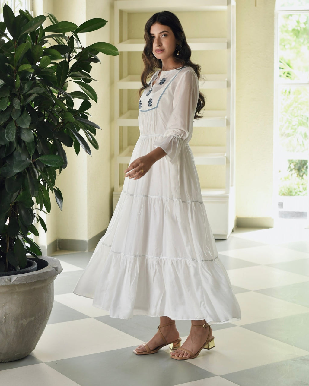 Blue Silk Embroidered Tiered Dress at Kamakhyaa by Taro. This item is Best Selling, Dusk To Dawn, Embroidered, Evening Wear, FB ADS JUNE, For Anniversary, July Sale, July Sale 2023, Modal silk, Natural, Regular Fit, Silk, Tiered Dresses, Womenswear