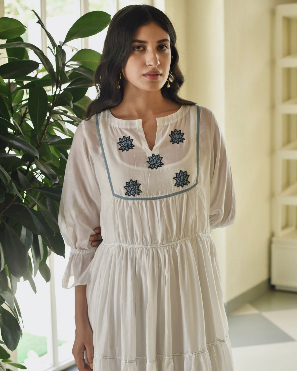 Blue Silk Embroidered Tiered Dress at Kamakhyaa by Taro. This item is Best Selling, Dusk To Dawn, Embroidered, Evening Wear, FB ADS JUNE, For Anniversary, July Sale, July Sale 2023, Modal silk, Natural, Regular Fit, Silk, Tiered Dresses, Womenswear