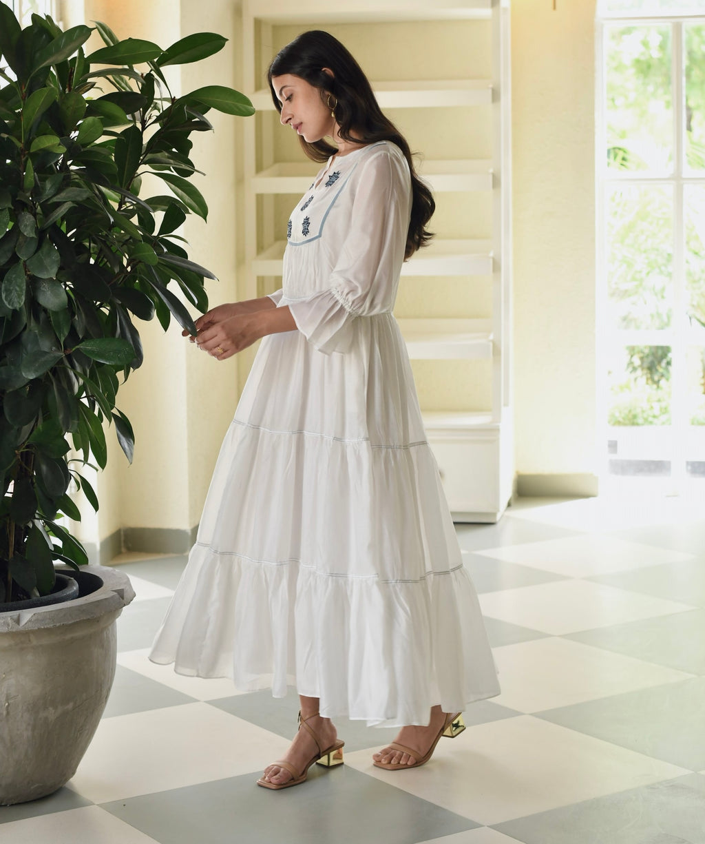 Blue Silk Embroidered Tiered Dress at Kamakhyaa by Taro. This item is Best Selling, Dusk To Dawn, Embroidered, Evening Wear, FB ADS JUNE, For Anniversary, July Sale, July Sale 2023, Modal silk, Natural, Regular Fit, Silk, Tiered Dresses, Womenswear