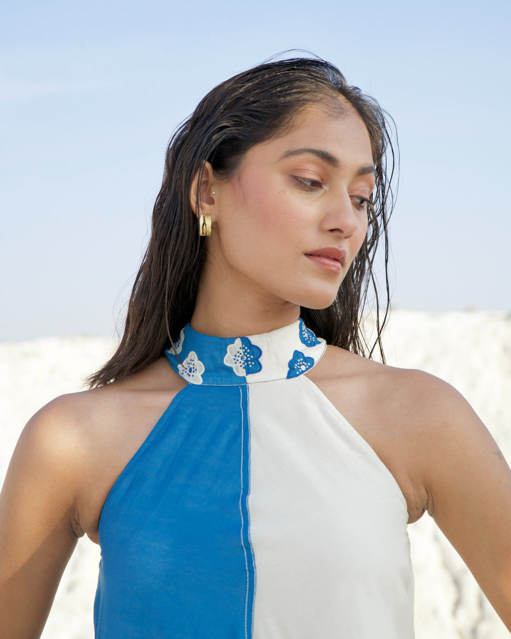 Blue Silk Maxi Dress at Kamakhyaa by The Loom Art. This item is Aurora SS24, Best Selling, Blue, Casual Wear, Chanderi Silk, FB ADS JUNE, For Daughter, Halter Neck Dresses, July Sale, July Sale 2023, Maxi Dresses, Ombre & Dyes, Organic, Relaxed Fit, Solid Selfmade, Womenswear