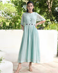 Blue Silk Maxi Dress at Kamakhyaa by Taro. This item is Bangalore Silk, Blue, Dusk To Dawn, Embroidered, Evening Wear, Indo-Western, July Sale, July Sale 2023, Midi Dresses, Natural, Regular Fit, Womenswear