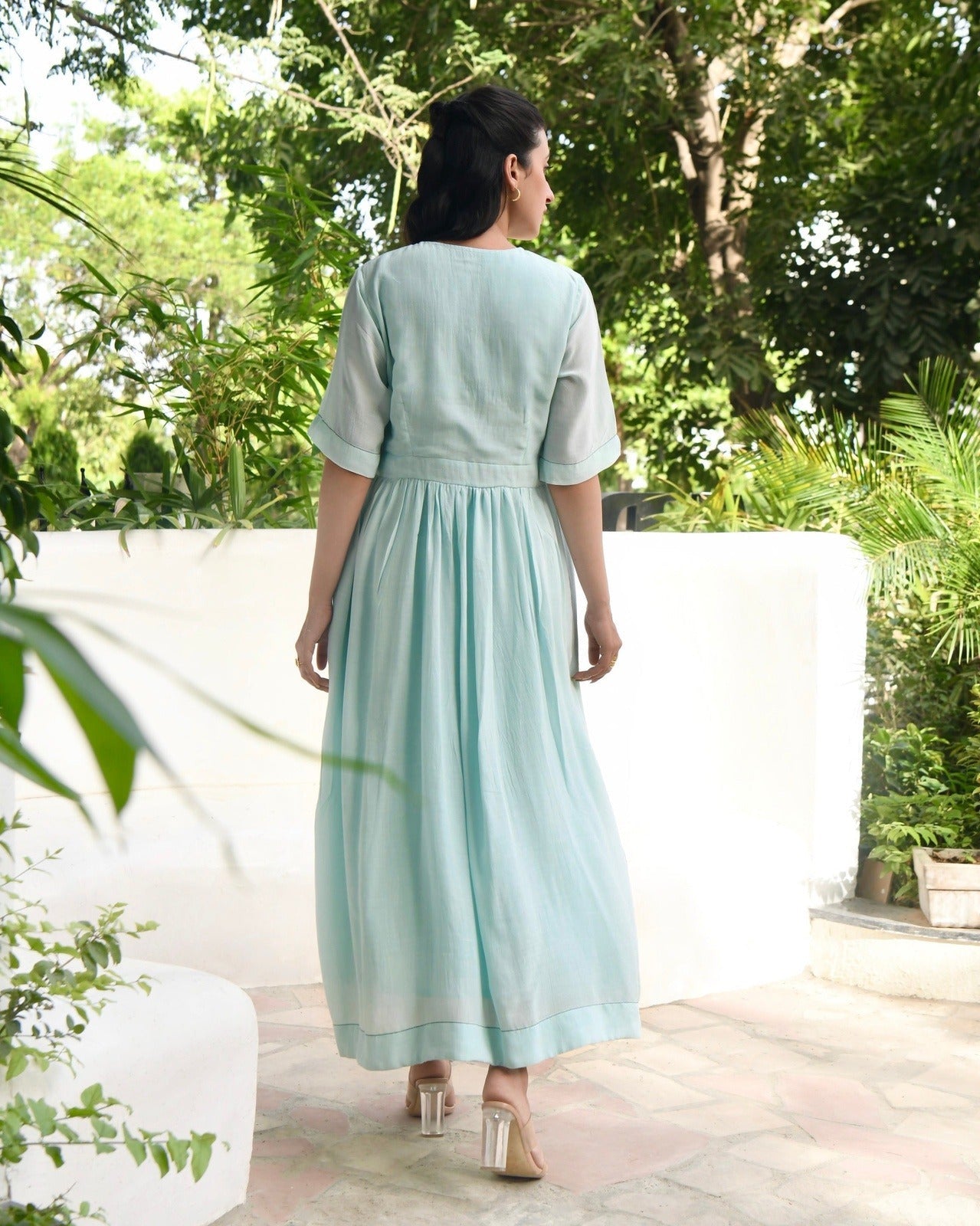 Blue Silk Maxi Dress at Kamakhyaa by Taro. This item is Bangalore Silk, Blue, Dusk To Dawn, Embroidered, Evening Wear, Indo-Western, July Sale, July Sale 2023, Midi Dresses, Natural, Regular Fit, Womenswear