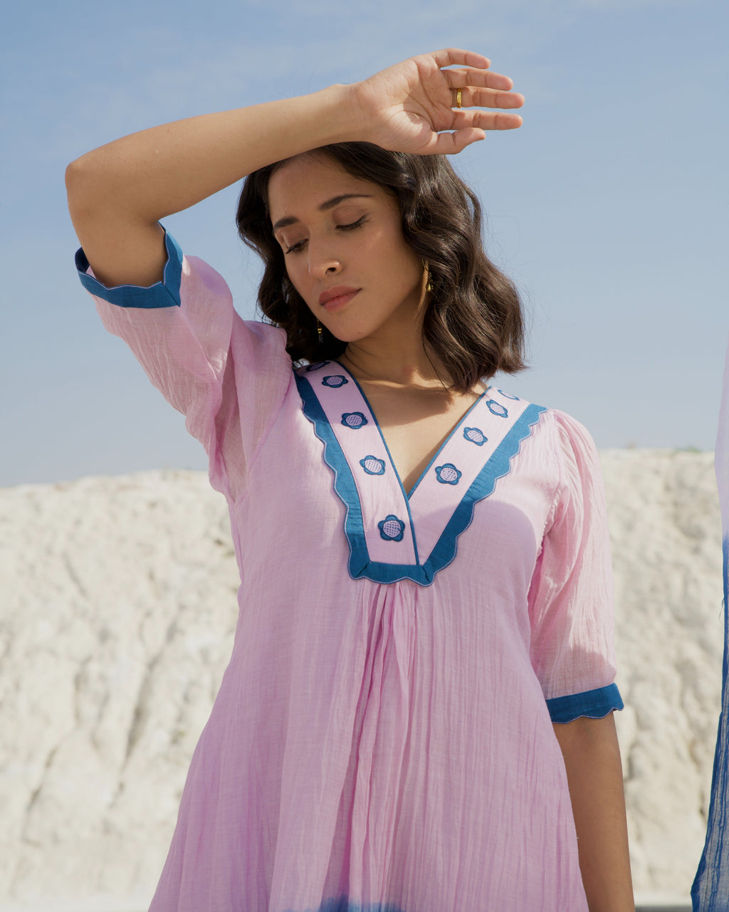 Blue Silk Midi Dress at Kamakhyaa by The Loom Art. This item is Aurora SS24, Best Selling, Blue, Casual Wear, Chanderi Silk, FB ADS JUNE, July Sale, July Sale 2023, Midi Dresses, Ombre & Dyes, Organic, Relaxed Fit, Womenswear