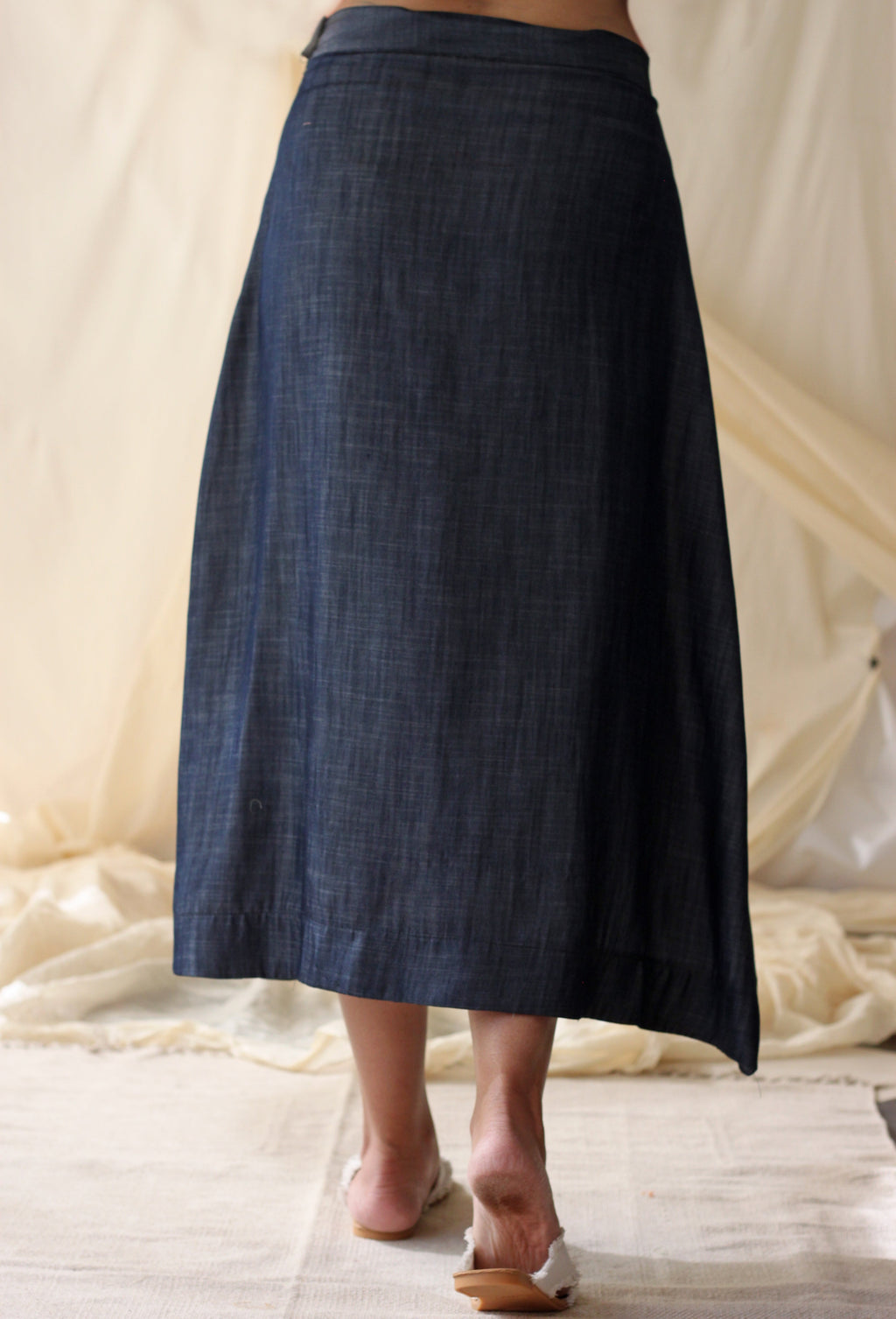 Blue Skirt Embroidered Denim at Kamakhyaa by Chambray & Co.. This item is Blue, Casual Wear, Cotton, Embroidered, Fitted At Waist, For Siblings, Midi Skirts, Natural, Skirts, Solids, Tencel, Womenswear