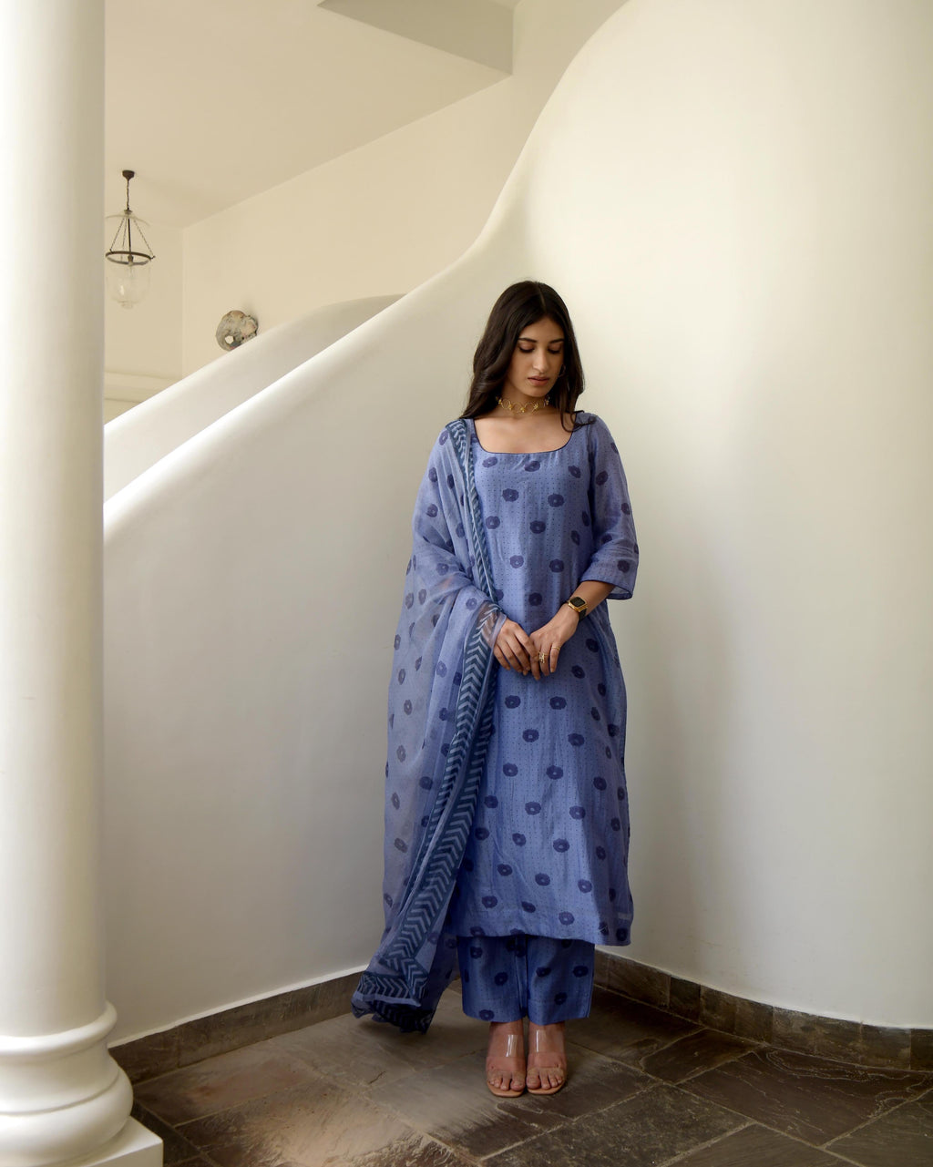 Blue Sleeveless Chiffon Kurta Set With Dupatta at Kamakhyaa by Taro. This item is Blue, Chiffon, Evening Wear, Gulzar Taro, Indian Wear, July Sale, July Sale 2023, Kurta Pant Sets, Kurta Set With Dupatta, Natural, Prints, Regular Fit, Womenswear
