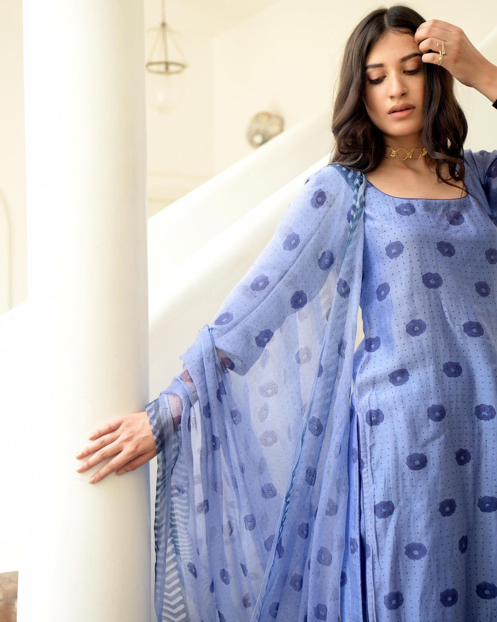 Blue Sleeveless Chiffon Kurta Set With Dupatta at Kamakhyaa by Taro. This item is Blue, Chiffon, Evening Wear, Gulzar Taro, Indian Wear, July Sale, July Sale 2023, Kurta Pant Sets, Kurta Set With Dupatta, Natural, Prints, Regular Fit, Womenswear