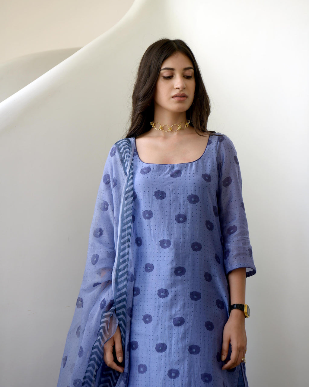 Blue Sleeveless Chiffon Kurta Set With Dupatta at Kamakhyaa by Taro. This item is Blue, Chiffon, Evening Wear, Gulzar Taro, Indian Wear, July Sale, July Sale 2023, Kurta Pant Sets, Kurta Set With Dupatta, Natural, Prints, Regular Fit, Womenswear