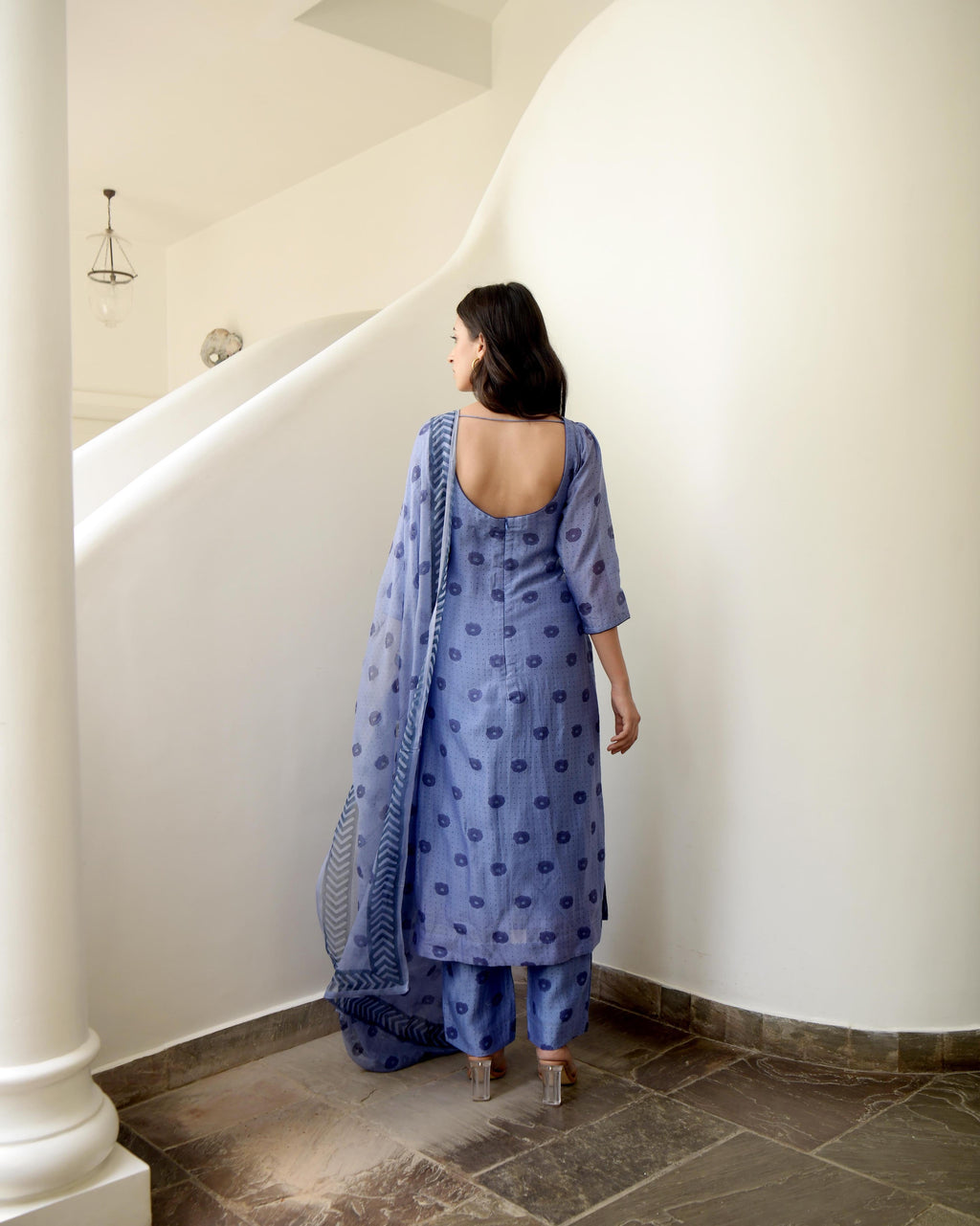 Blue Sleeveless Chiffon Kurta Set With Dupatta at Kamakhyaa by Taro. This item is Blue, Chiffon, Evening Wear, Gulzar Taro, Indian Wear, July Sale, July Sale 2023, Kurta Pant Sets, Kurta Set With Dupatta, Natural, Prints, Regular Fit, Womenswear