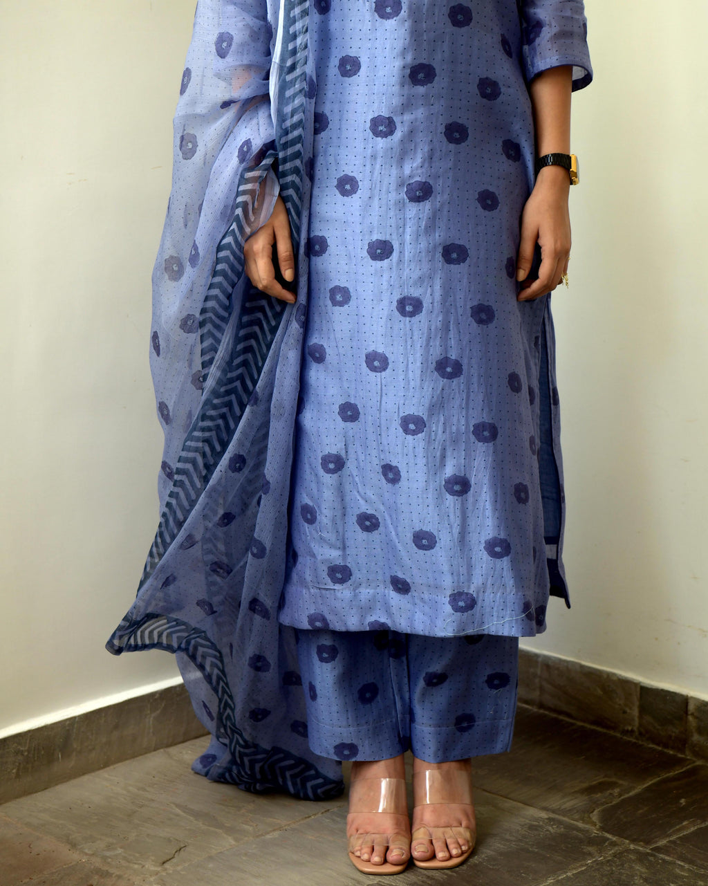 Blue Sleeveless Chiffon Kurta Set With Dupatta at Kamakhyaa by Taro. This item is Blue, Chiffon, Evening Wear, Gulzar Taro, Indian Wear, July Sale, July Sale 2023, Kurta Pant Sets, Kurta Set With Dupatta, Natural, Prints, Regular Fit, Womenswear