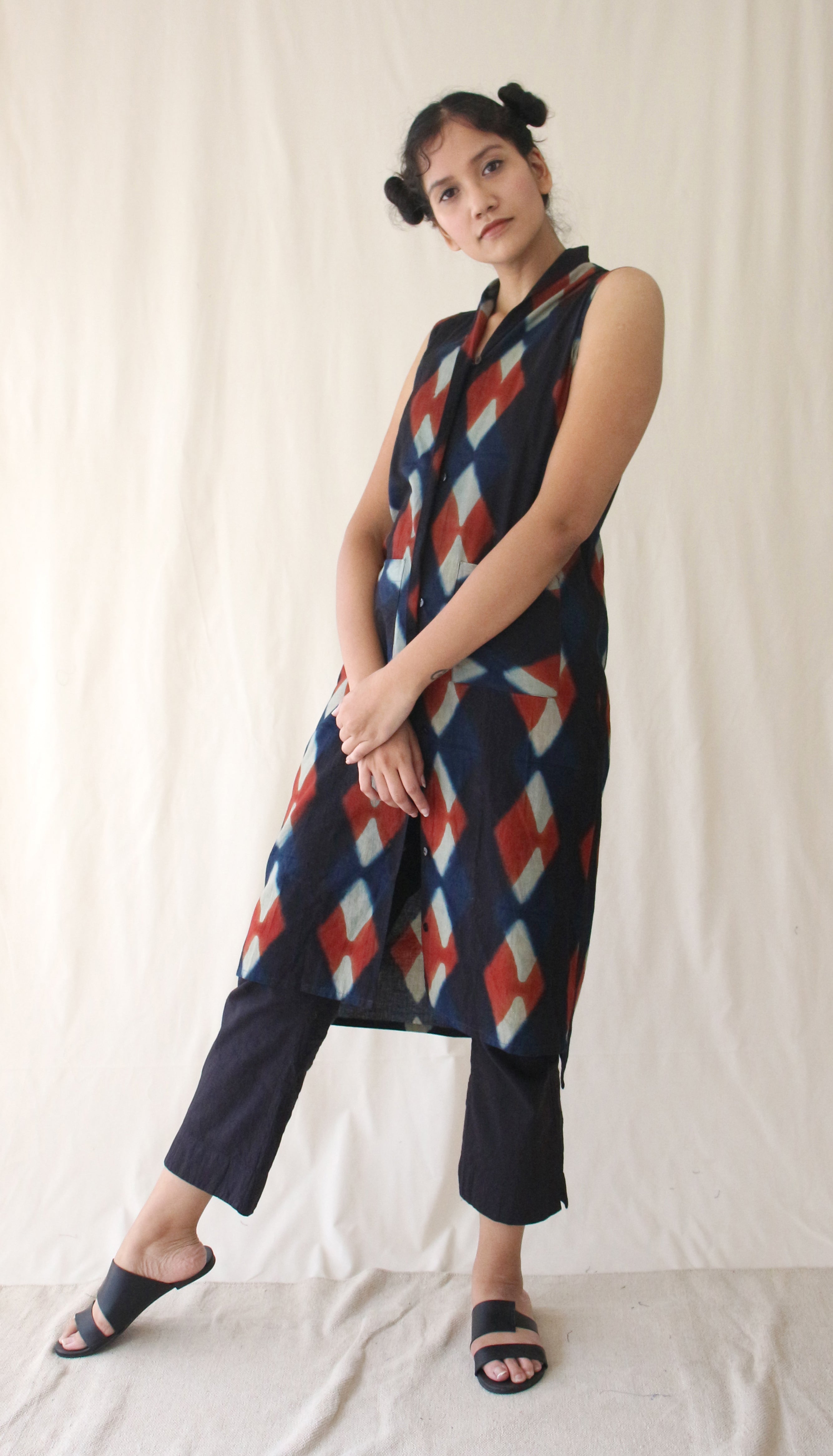 Blue Sleeveless Cotton Complete Set at Kamakhyaa by Chambray & Co.. This item is Blue, Casual Wear, Co-ord Sets, Hand Spun Cotton, Natural, Office, Office Wear Co-ords, Ombre & Dyes, Regular Fit, Womenswear
