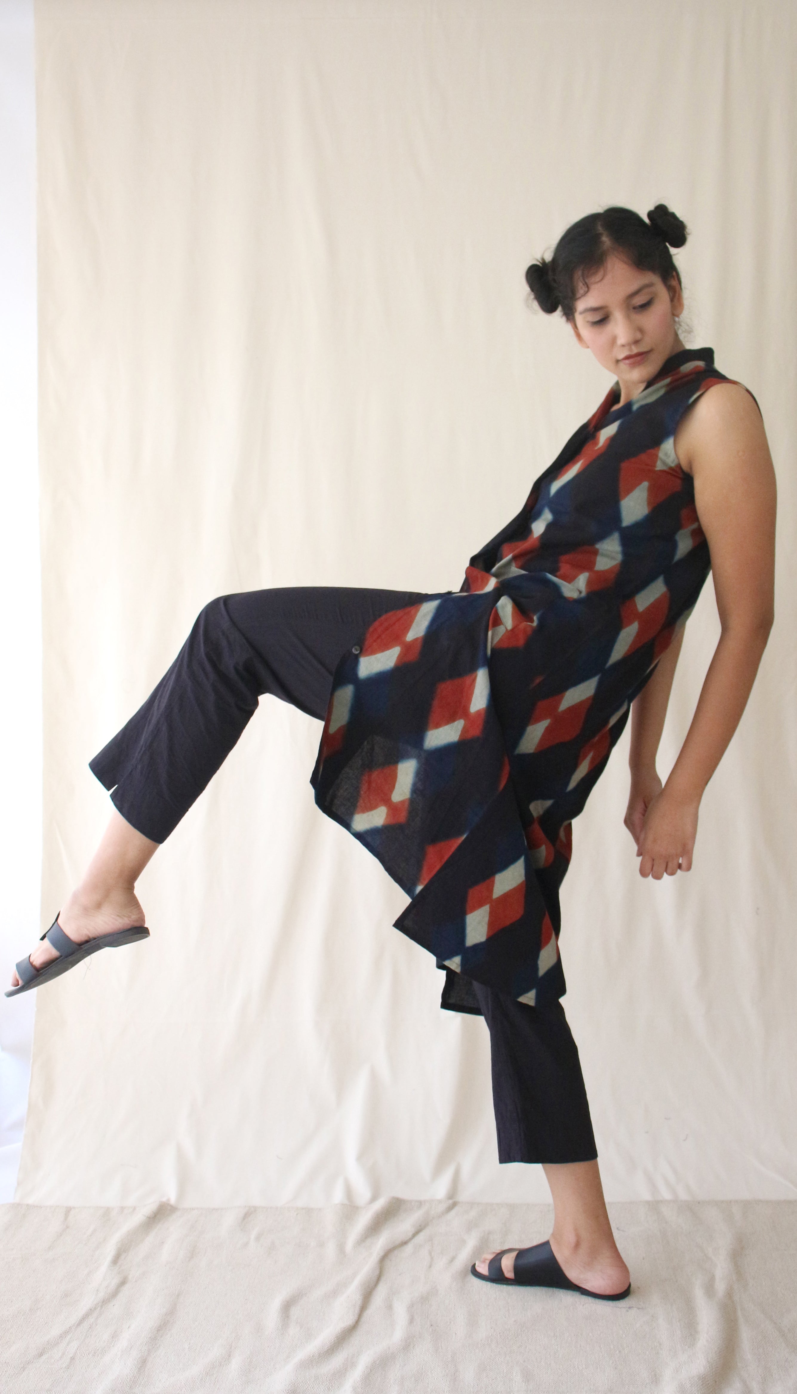 Blue Sleeveless Cotton Complete Set at Kamakhyaa by Chambray & Co.. This item is Blue, Casual Wear, Co-ord Sets, Hand Spun Cotton, Natural, Office, Office Wear Co-ords, Ombre & Dyes, Regular Fit, Womenswear