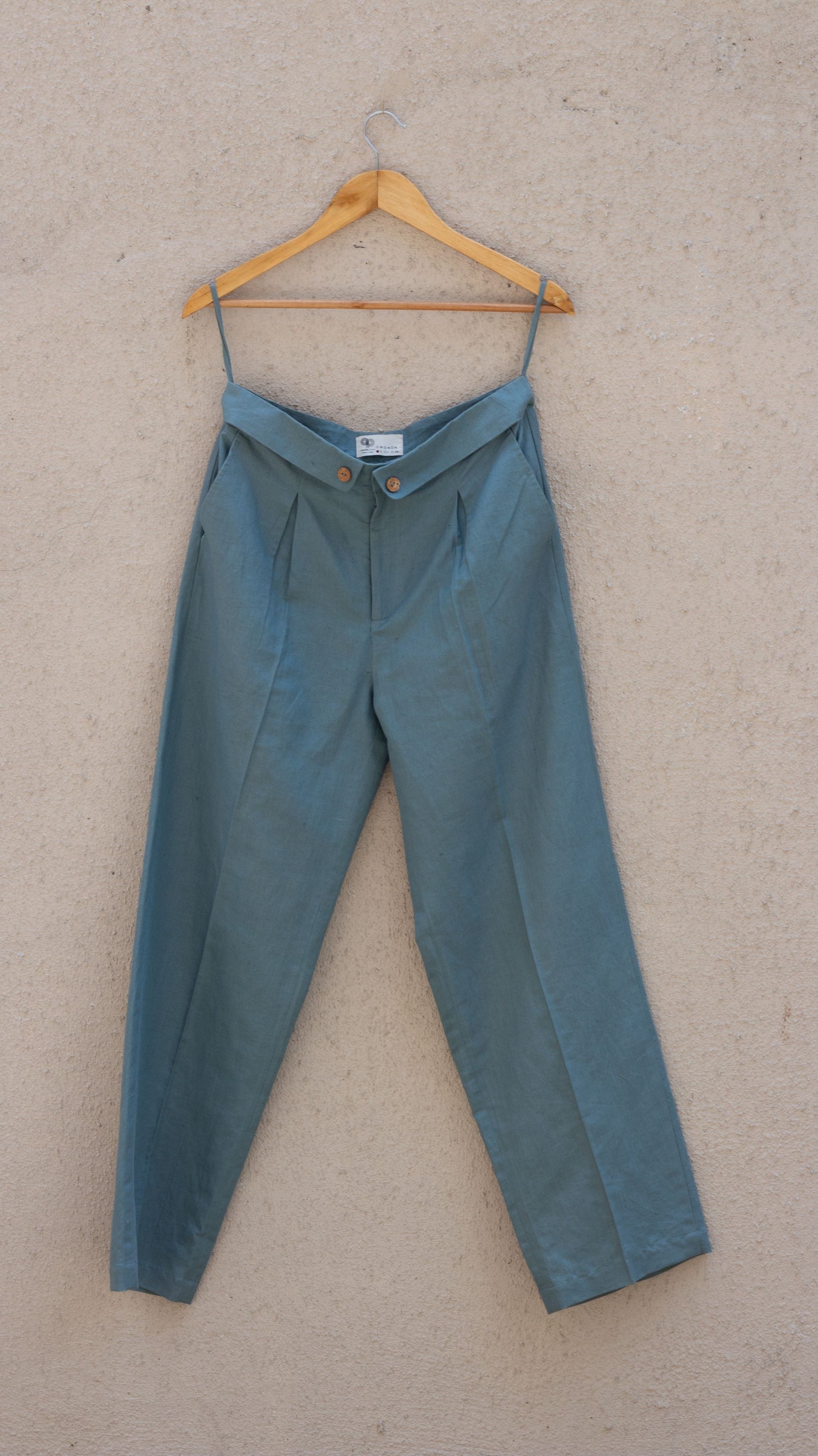 Blue Solid Cotton Pants at Kamakhyaa by Anushé Pirani. This item is Blue, Casual Wear, Cotton, Cotton Hemp, For Him, Handwoven, Hemp, Mens Bottom, Menswear, Pants, Regular Fit, Shibumi Collection, Solids