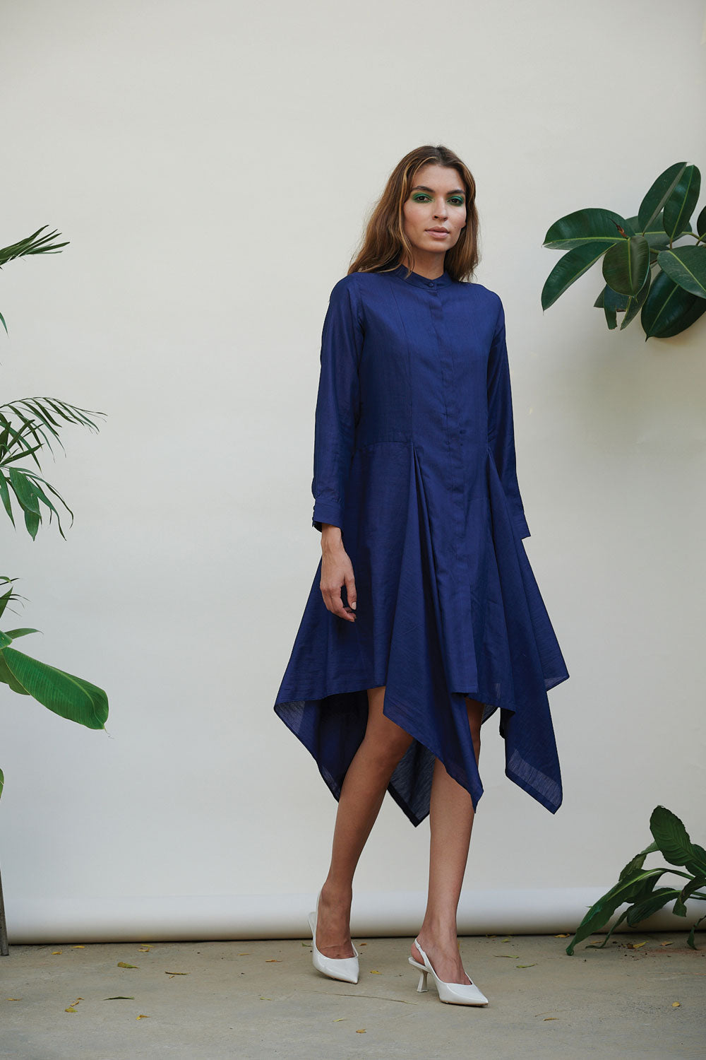 Blue Solid Midi Dress at Kamakhyaa by Kanelle. This item is Best Selling, Blue, Bold is beautiful, Casual Wear, Cotton Viscose, For Anniversary, July Sale, Midi Dresses, Natural with azo dyes, Regular Fit, Shirt Dresses, Solids, Womenswear
