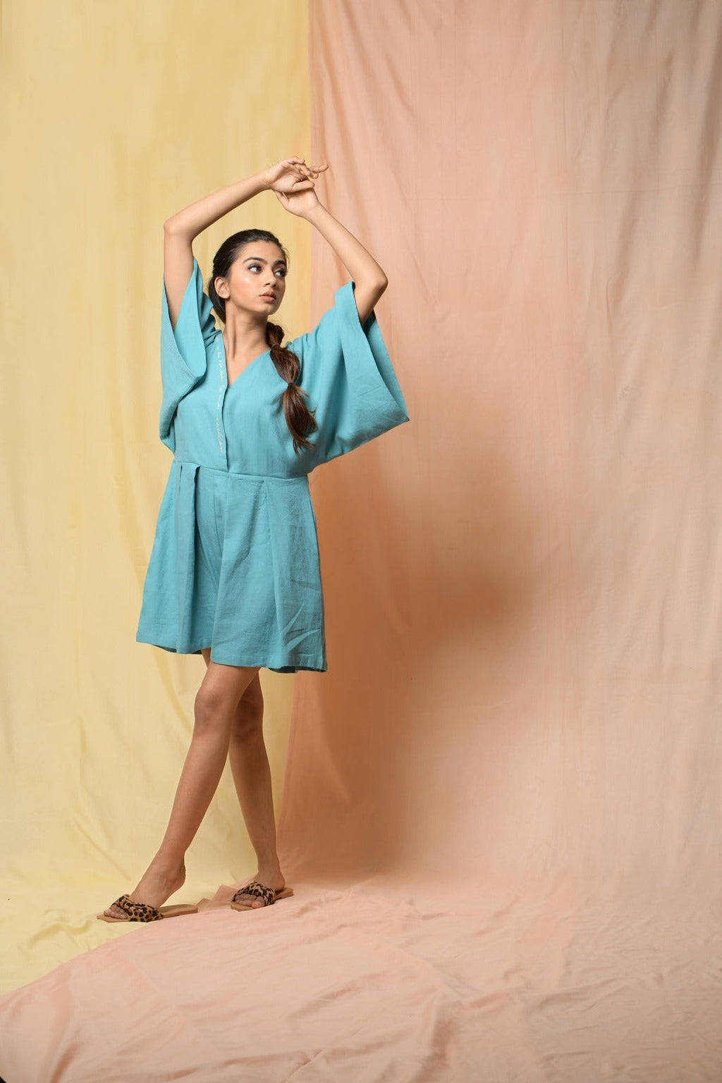 Blue Steel In Spirit Jumpsuit at Kamakhyaa by Niraa. This item is Blue, Cotton khadi, Evening Wear, Fitted At Waist, Jumpsuits, Natural with azo dyes, rompers, Solids, Tales of rippling brooks, Womenswear