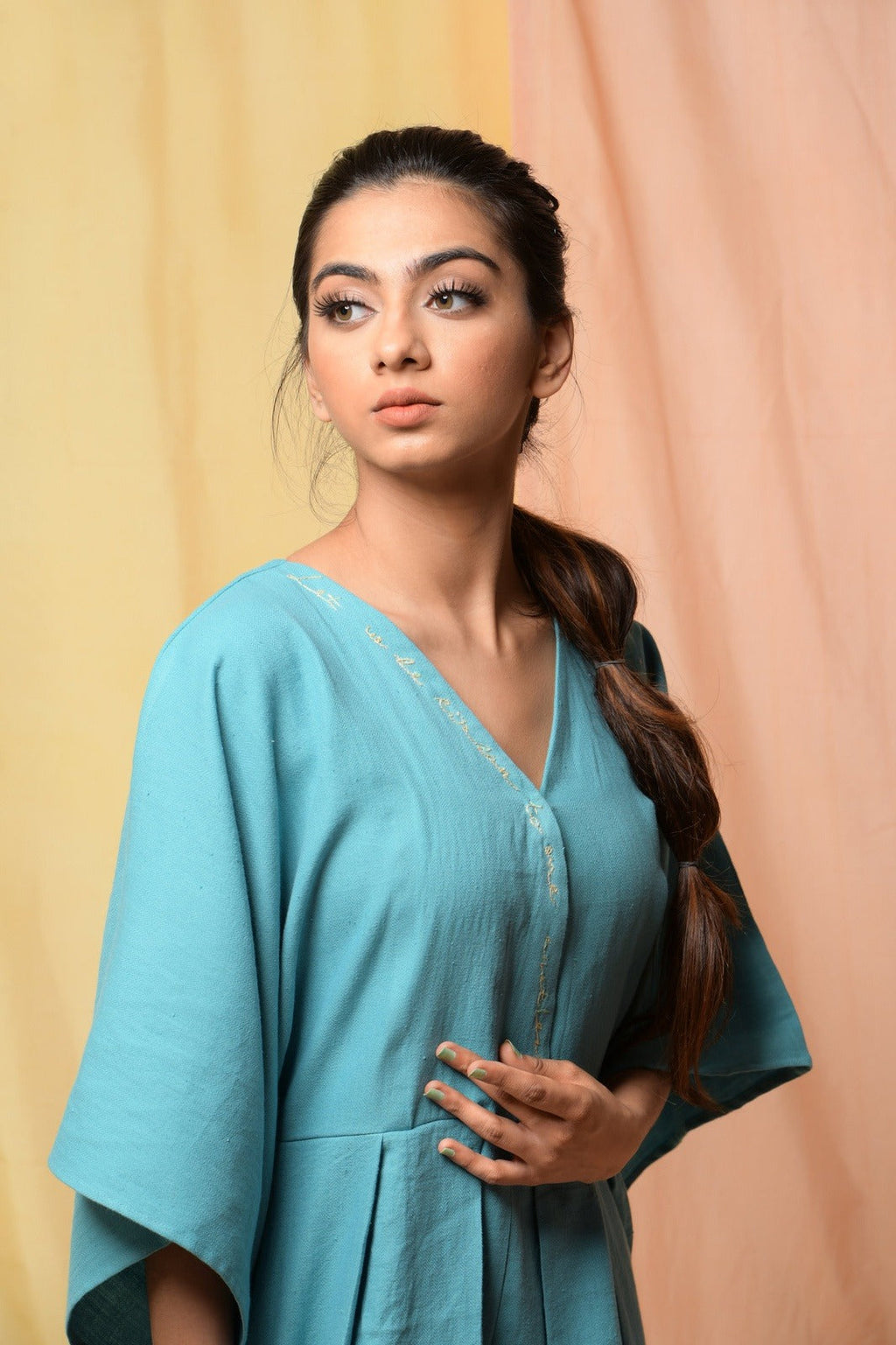 Blue Steel In Spirit Jumpsuit at Kamakhyaa by Niraa. This item is Blue, Cotton khadi, Evening Wear, Fitted At Waist, Jumpsuits, Natural with azo dyes, rompers, Solids, Tales of rippling brooks, Womenswear