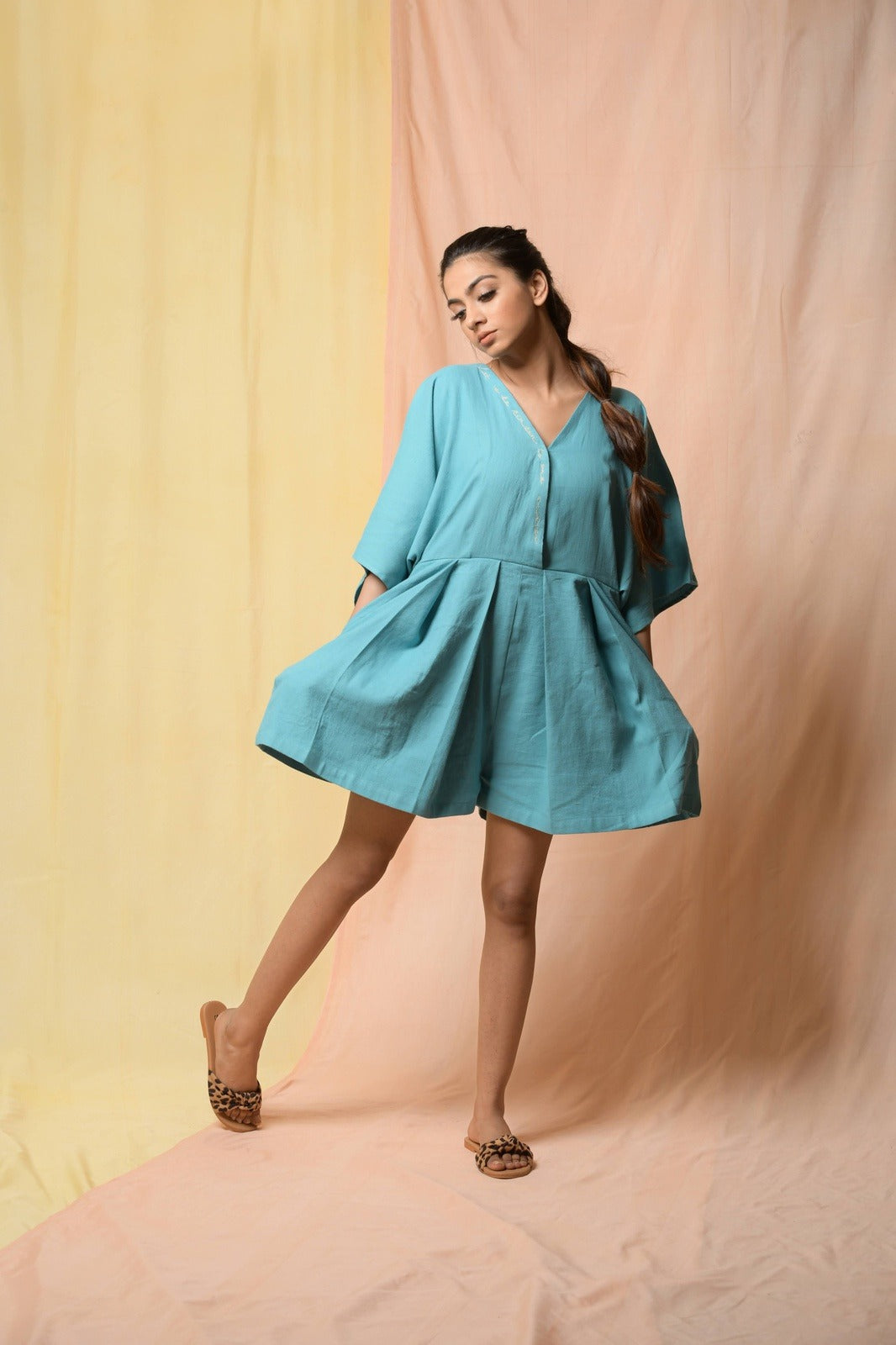 Blue Steel In Spirit Jumpsuit at Kamakhyaa by Niraa. This item is Blue, Cotton khadi, Evening Wear, Fitted At Waist, Jumpsuits, Natural with azo dyes, rompers, Solids, Tales of rippling brooks, Womenswear
