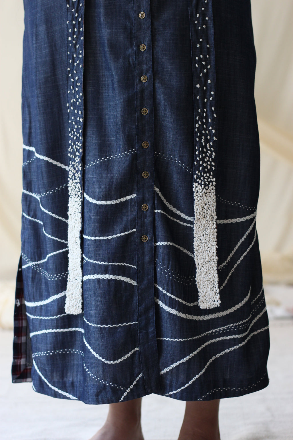 Blue Strap Embroidered Midi Dress at Kamakhyaa by Chambray & Co.. This item is Best Selling, Blue, Casual Wear, Cotton, Midi Dresses, Natural, Regular Fit, Solids, Tencel, Womenswear