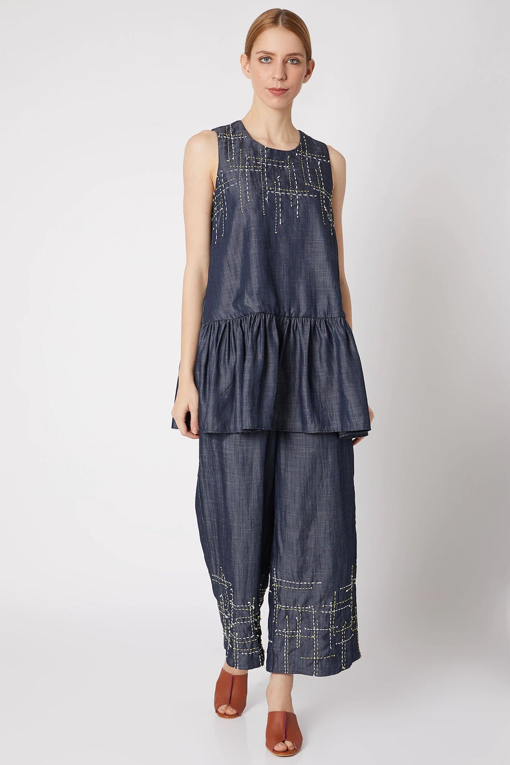 Blue Strapless Complete Set at Kamakhyaa by Chambray & Co.. This item is Best Selling, Blue, Casual Wear, Co-ord Sets, Cotton, Natural, Office, Office Wear Co-ords, Regular Fit, Solids, Tencel, Womenswear