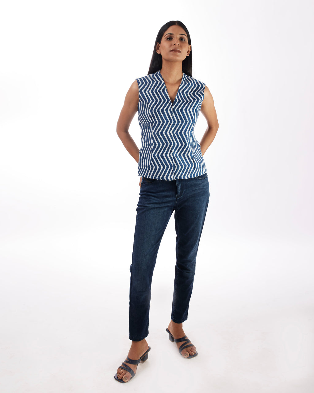 Blue Striped Printed Jacket at Kamakhyaa by Kamakhyaa. This item is 100% pure cotton, Blue, Casual Wear, Jackets, KKYSS, Natural, Prints, Relaxed Fit, Summer Sutra, Womenswear