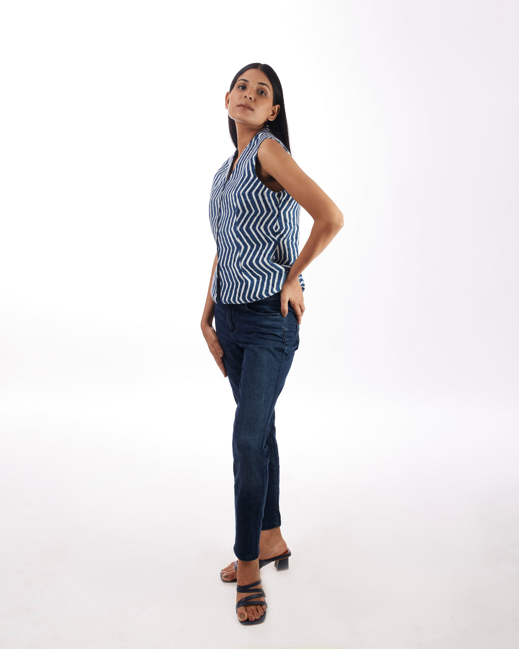 Blue Striped Printed Jacket at Kamakhyaa by Kamakhyaa. This item is 100% pure cotton, Blue, Casual Wear, Jackets, KKYSS, Natural, Prints, Relaxed Fit, Summer Sutra, Womenswear