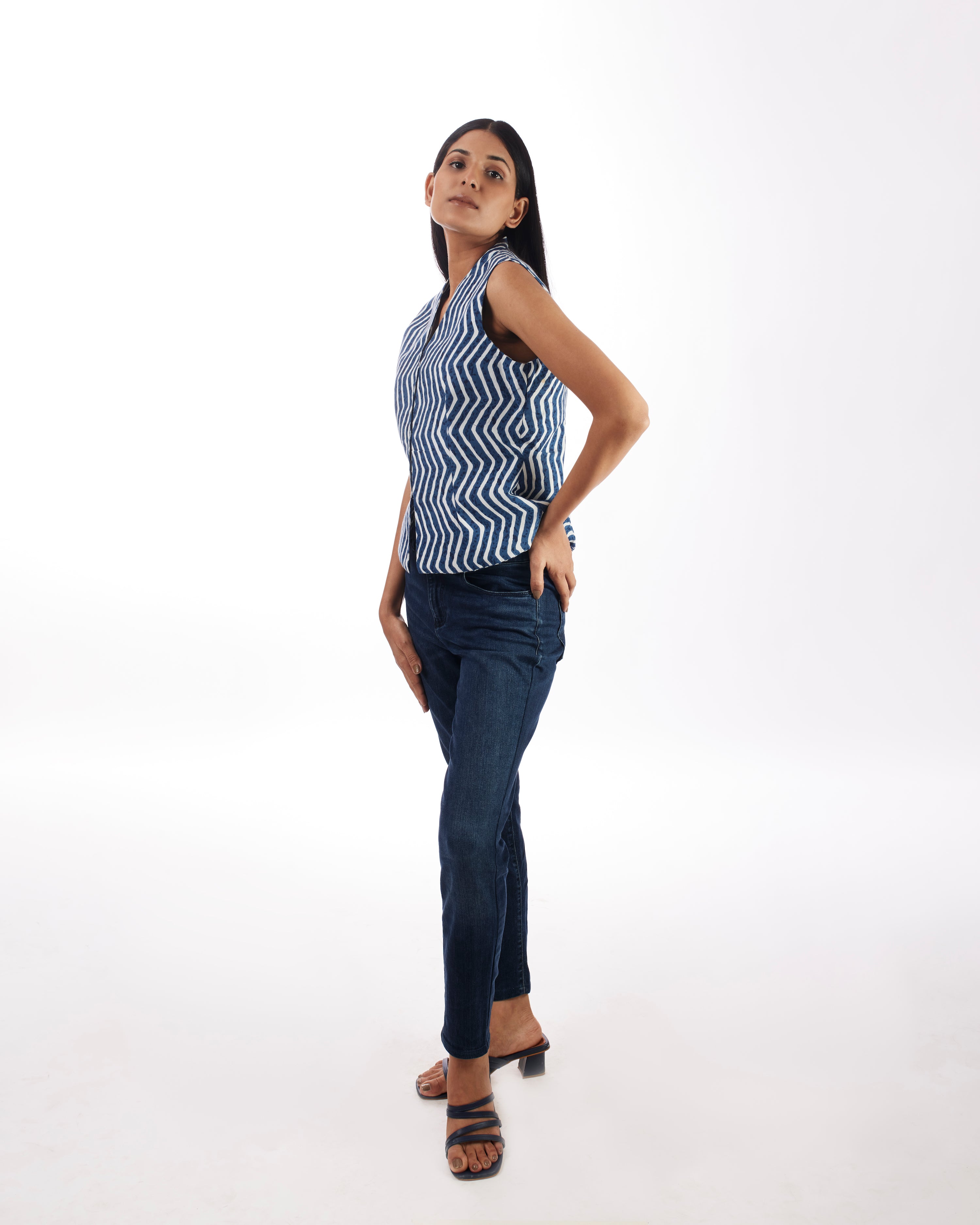 Blue Striped Printed Jacket at Kamakhyaa by Kamakhyaa. This item is 100% pure cotton, Blue, Casual Wear, Jackets, KKYSS, Natural, Prints, Relaxed Fit, Summer Sutra, Womenswear