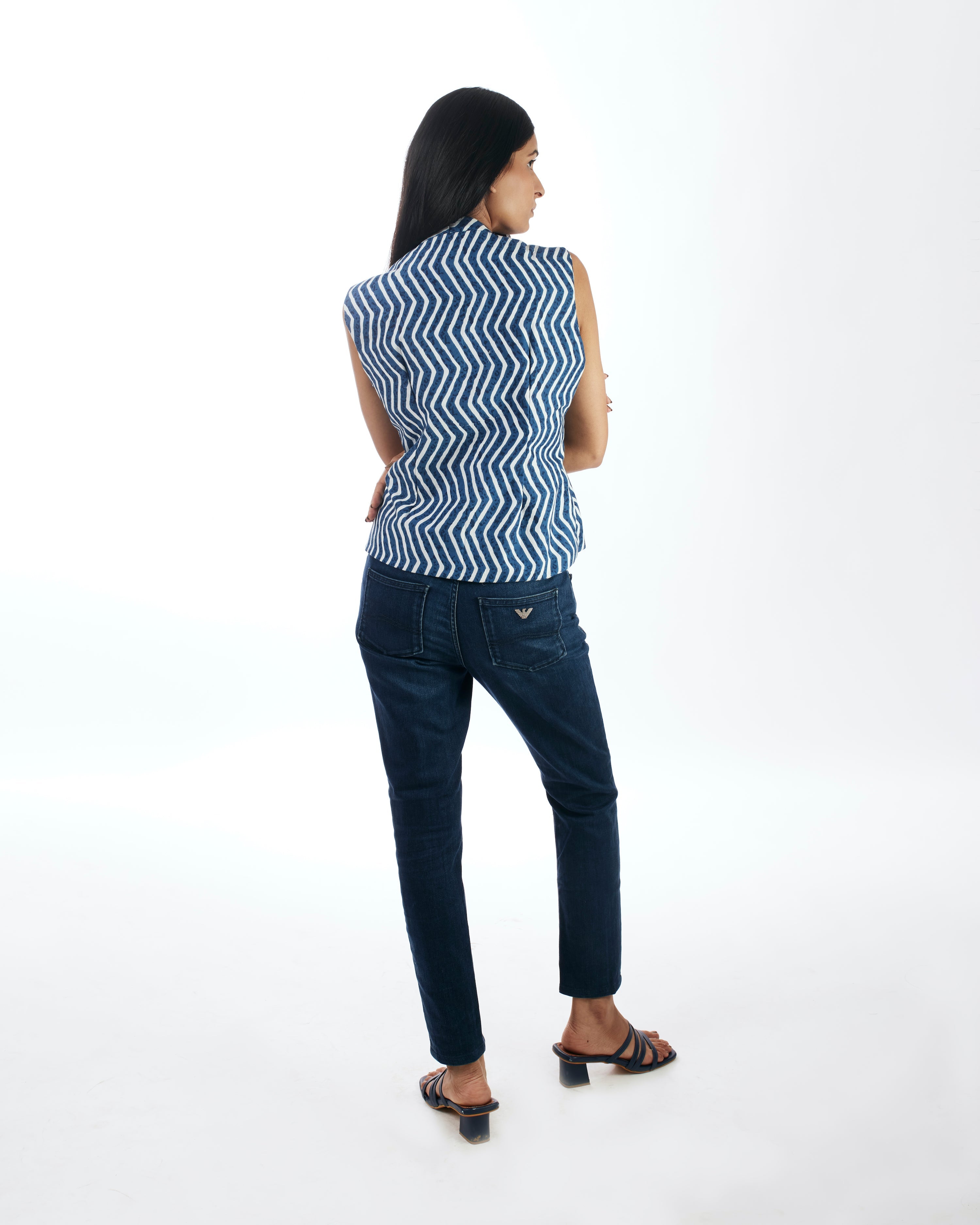 Blue Striped Printed Jacket at Kamakhyaa by Kamakhyaa. This item is 100% pure cotton, Blue, Casual Wear, Jackets, KKYSS, Natural, Prints, Relaxed Fit, Summer Sutra, Womenswear