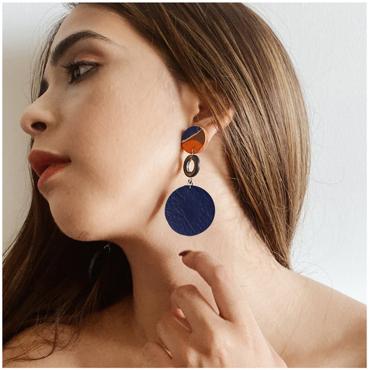 Blue Studs Earrings at Kamakhyaa by Noupelle. This item is Blue, Danglers, Fashion Jewellery, Free Size, jewelry, Less than $50, Natural, Party Wear, Upcycled, Upcycled leather