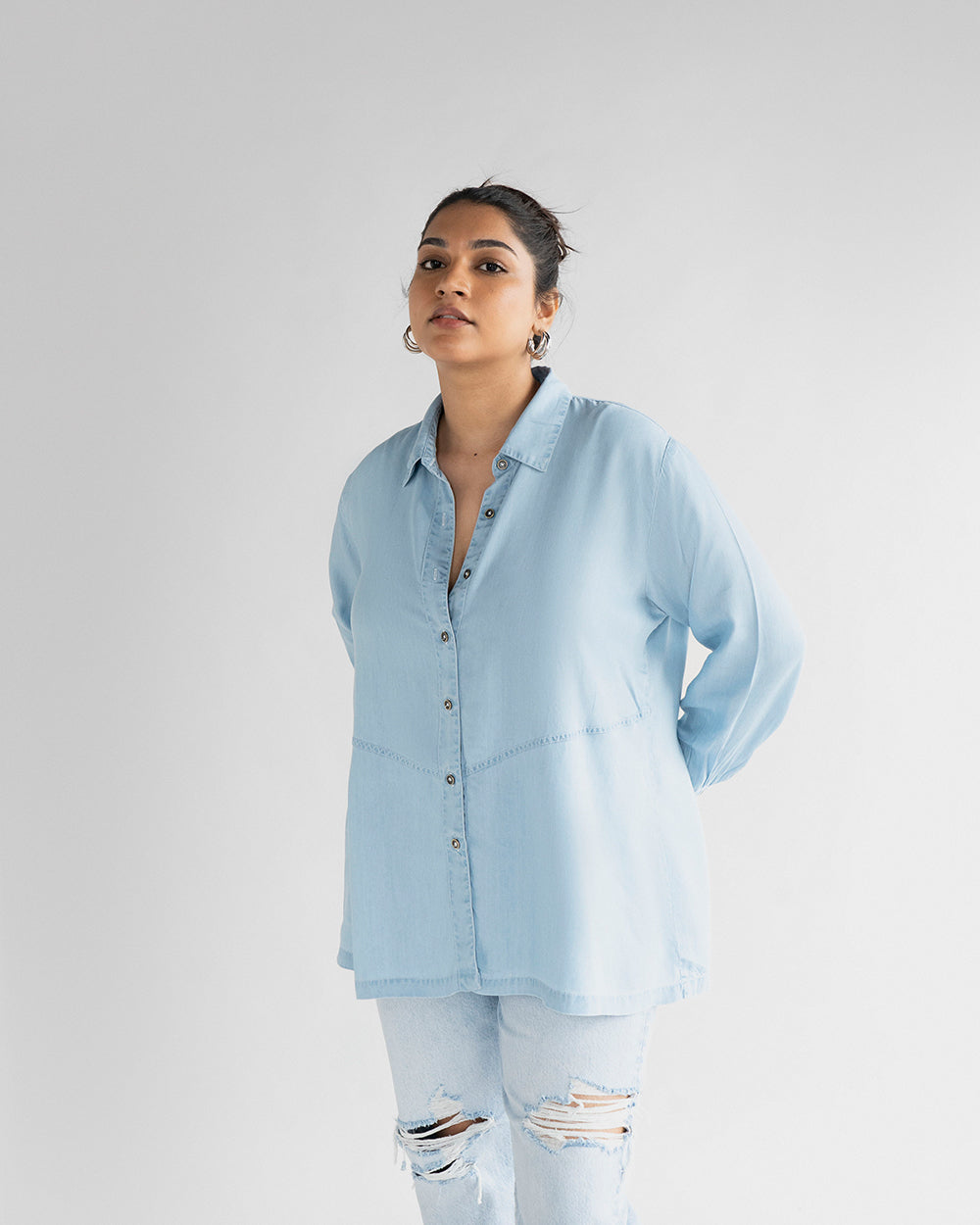 Blue Tencel Classic Shirt at Kamakhyaa by Reistor. This item is Blue, Denim, Natural, Office Wear, Regular Fit, Shirts, Solids, Tencel, Tops, Womenswear