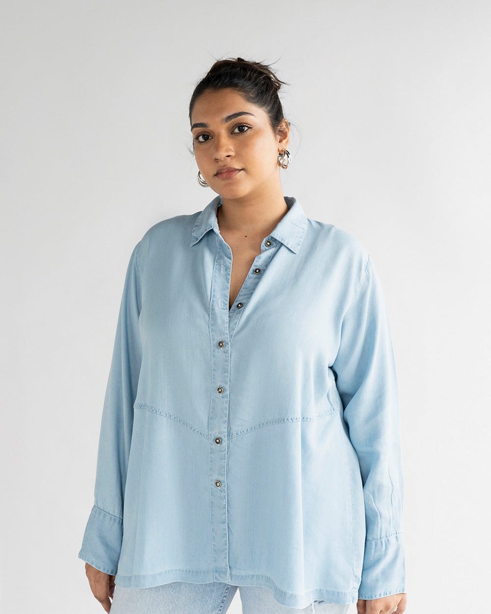 Blue Tencel Classic Shirt at Kamakhyaa by Reistor. This item is Blue, Denim, Natural, Office Wear, Regular Fit, Shirts, Solids, Tencel, Tops, Womenswear