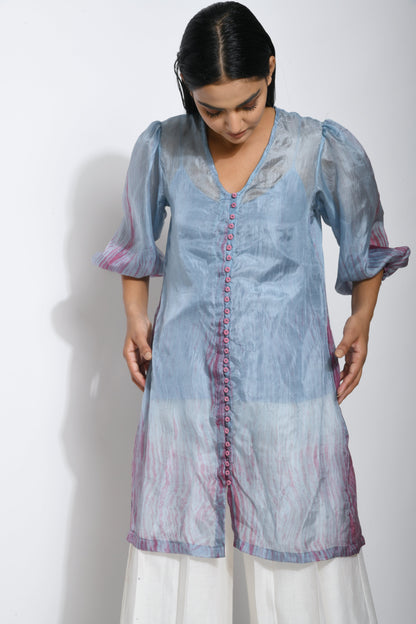 Blue Textured Shirt at Kamakhyaa by The Loom Art. This item is Between the Lines, Blue, Handwoven silk, July Sale, July Sale 2023, Natural, Ombre & Dyes, Party Wear, Regular Fit, Shirts, Solids, Tops, Womenswear