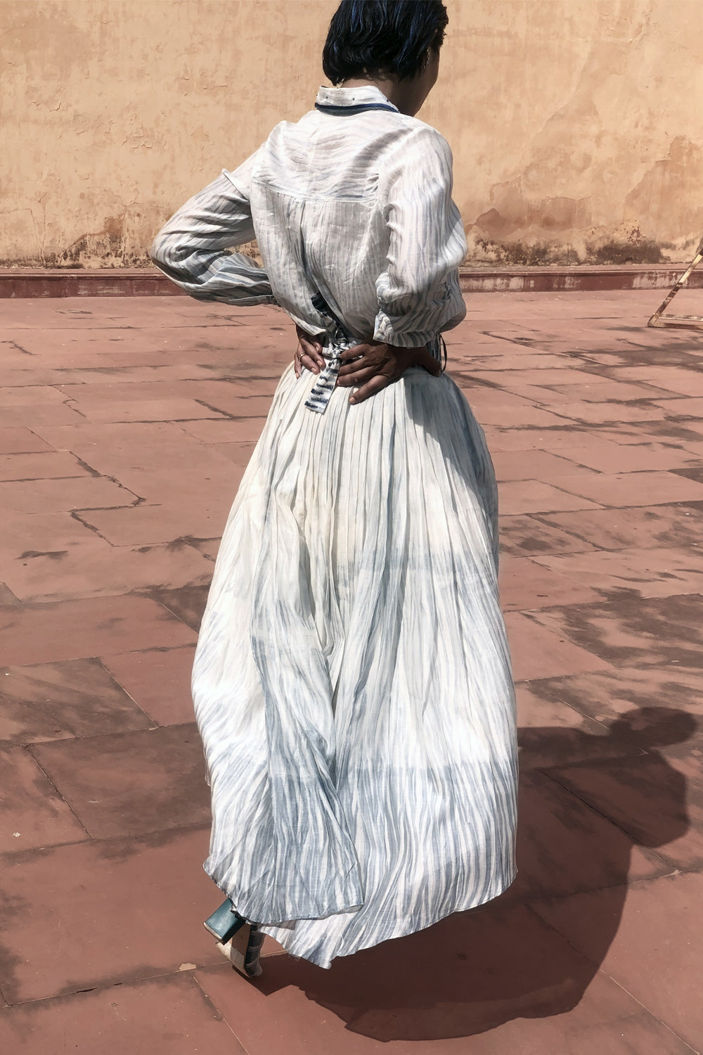 Blue Textured Skirt at Kamakhyaa by The Loom Art. This item is Best Selling, Between the Lines, Blue, Chanderi Silk, July Sale, July Sale 2023, Maxi Skirts, Natural, Party Wear, Regular Fit, Skirts, Solids, Womenswear