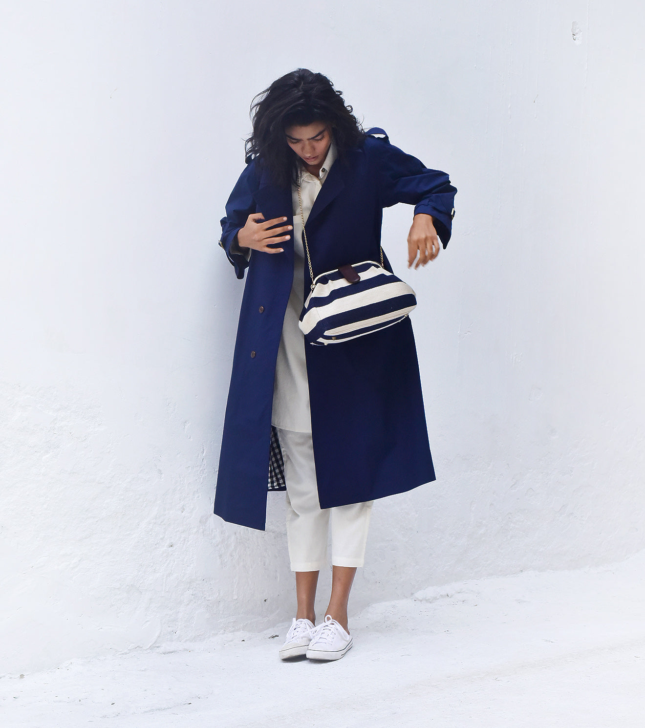Blue Trench Coat at Kamakhyaa by Khara Kapas. This item is Blue, Casual Wear, Organic, Poplin, Relaxed Fit, Solids, Trench Coats, Womenswear