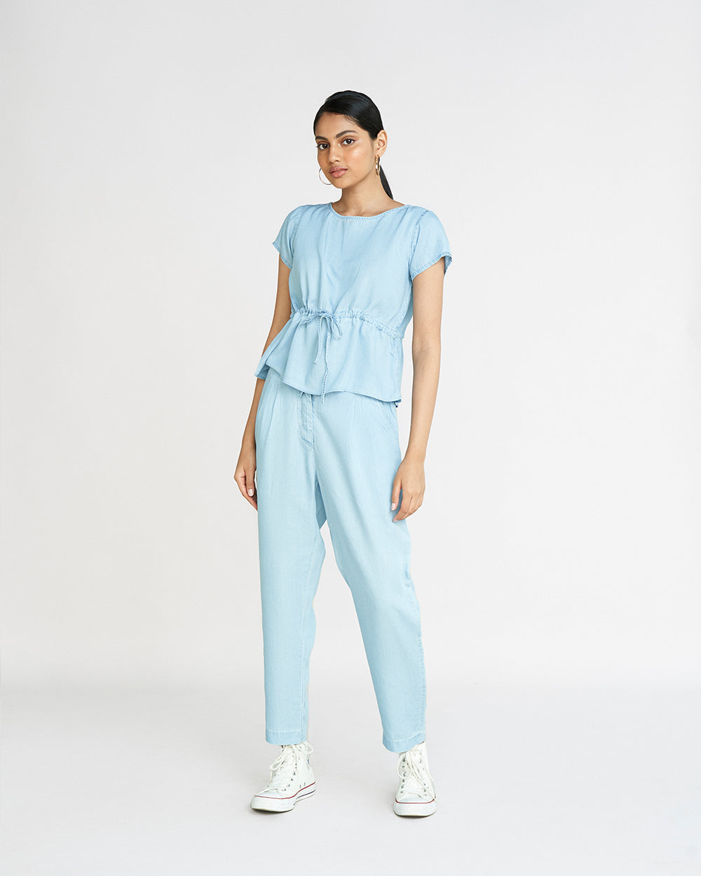 Blue Tunic Top at Kamakhyaa by Reistor. This item is Blue, Casual Wear, Denim, Less than $50, Natural, Relaxed Fit, Solids, Tencel, Tops, Tunic Tops, Womenswear