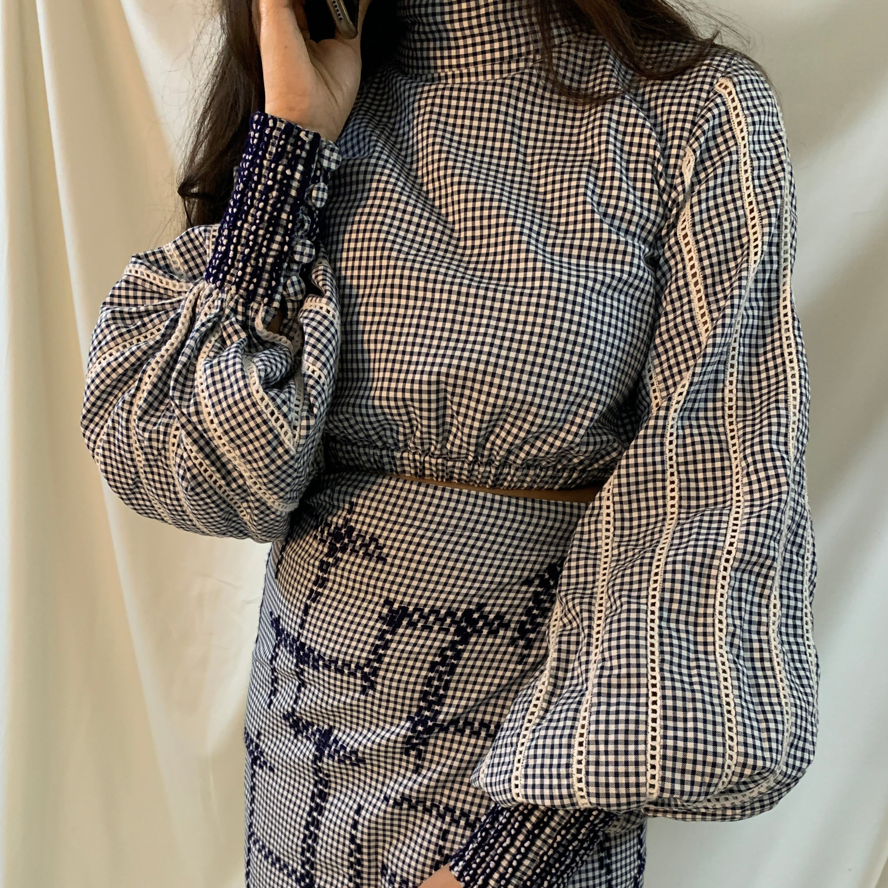 Blue and White Check Tunic Top at Kamakhyaa by Chambray & Co.. This item is Best Selling, Blue, Casual Wear, Checks, Cotton, Crop Tops, Natural, Regular Fit, Tencel, Tops, White, Womenswear