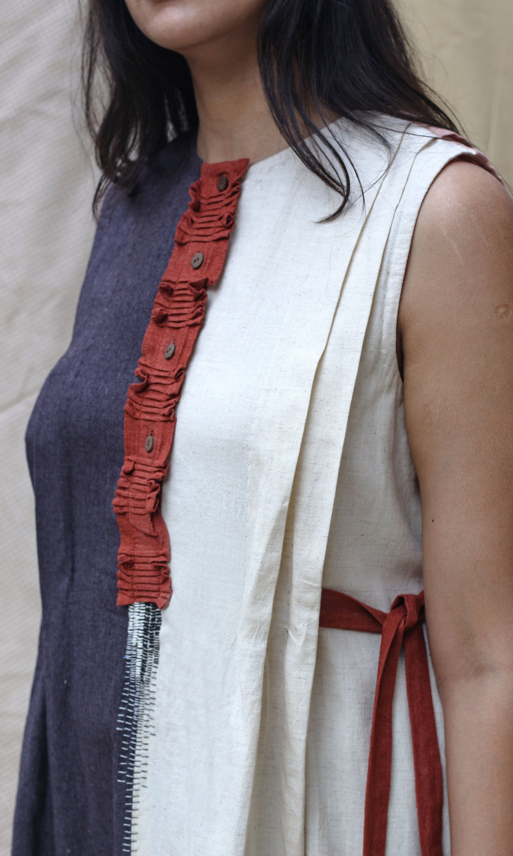 Blue and White Sleeveless Maxi Dress at Kamakhyaa by Chambray & Co.. This item is Casual Wear, Hand Spun Cotton, Maxi Dresses, Natural, Red, Regular Fit, Render, Solids, White, Womenswear