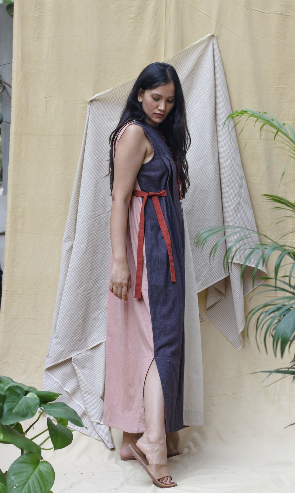 Blue and White Sleeveless Maxi Dress at Kamakhyaa by Chambray & Co.. This item is Casual Wear, Hand Spun Cotton, Maxi Dresses, Natural, Red, Regular Fit, Render, Solids, White, Womenswear