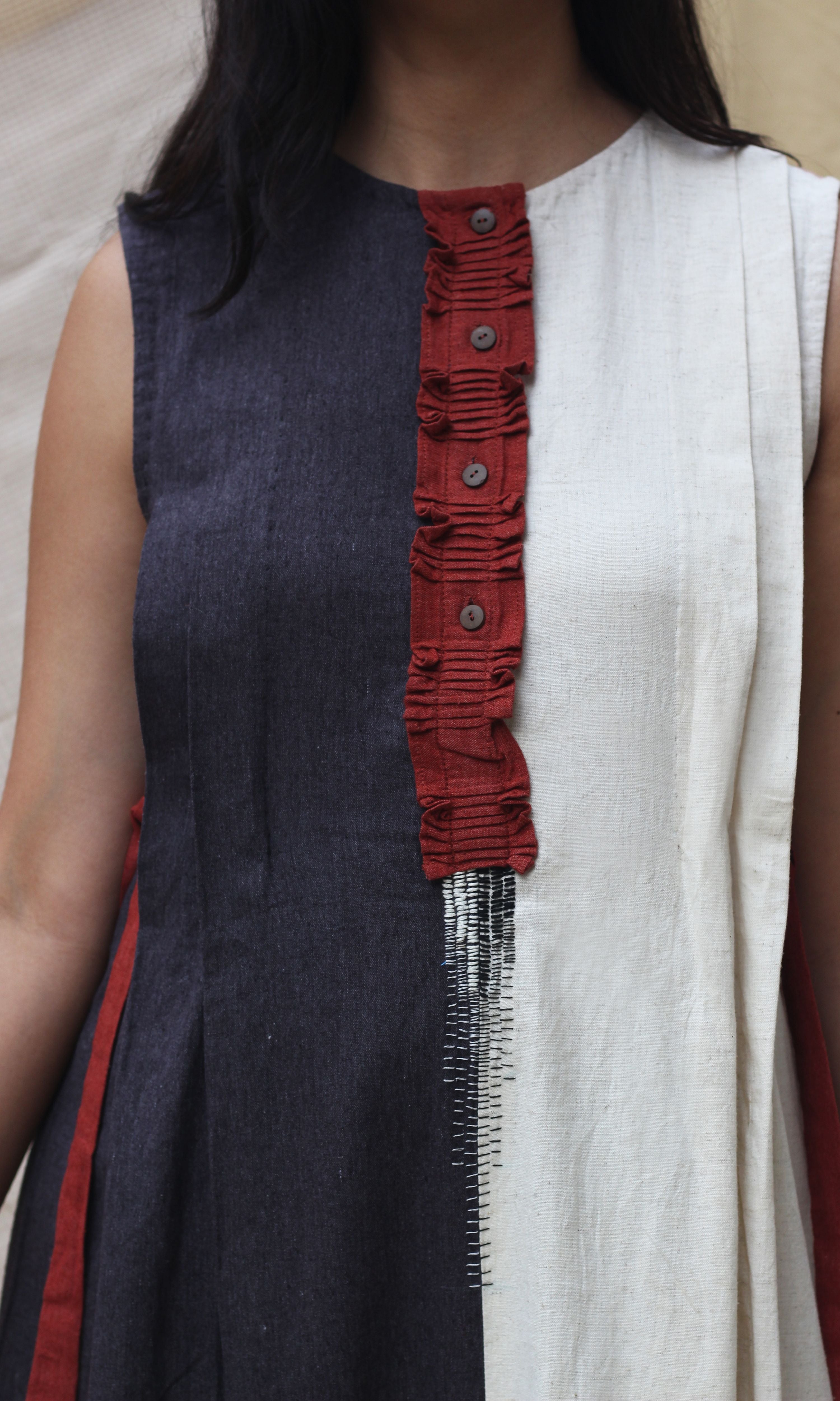 Blue and White Sleeveless Maxi Dress at Kamakhyaa by Chambray & Co.. This item is Casual Wear, Hand Spun Cotton, Maxi Dresses, Natural, Red, Regular Fit, Render, Solids, White, Womenswear
