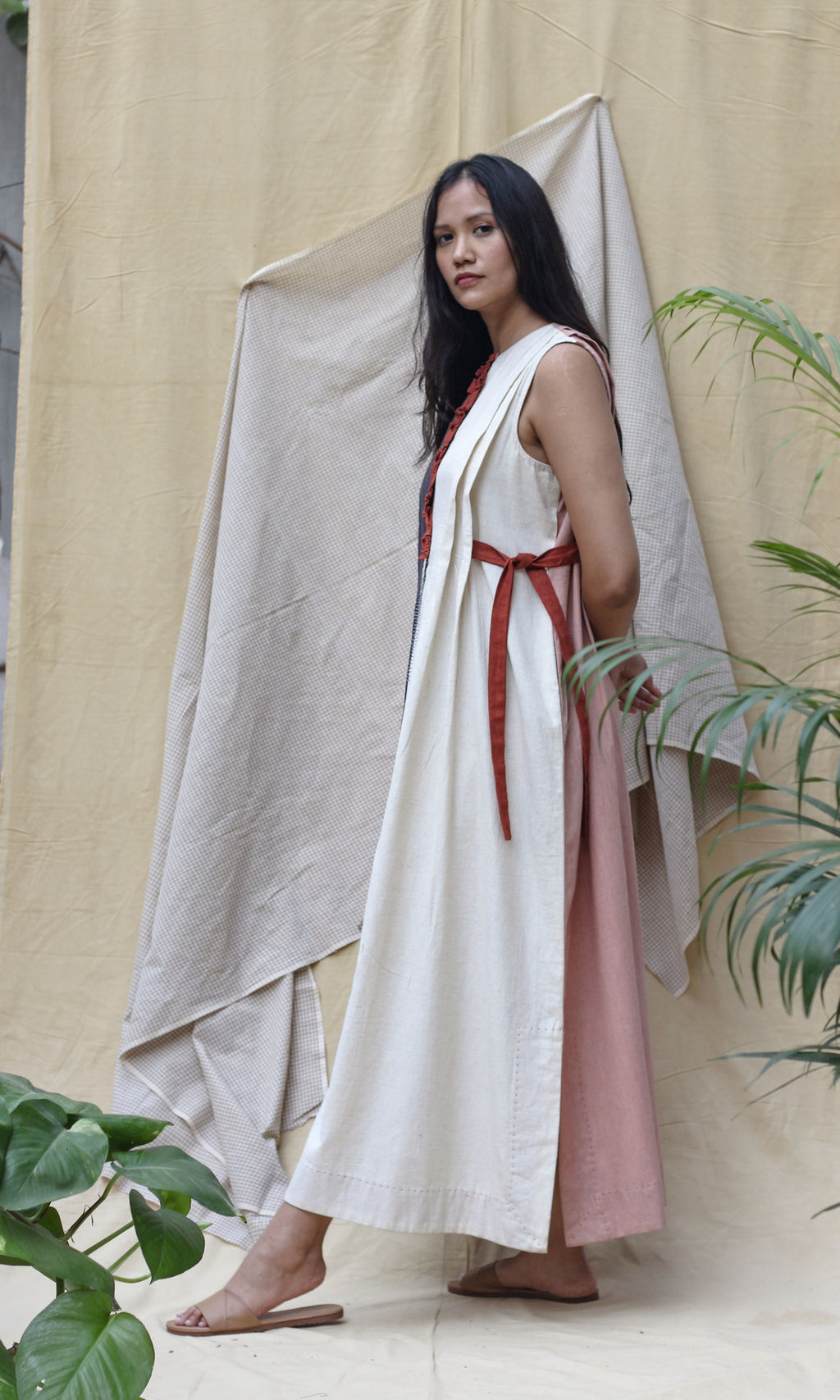 Blue and White Sleeveless Maxi Dress at Kamakhyaa by Chambray & Co.. This item is Casual Wear, Hand Spun Cotton, Maxi Dresses, Natural, Red, Regular Fit, Render, Solids, White, Womenswear