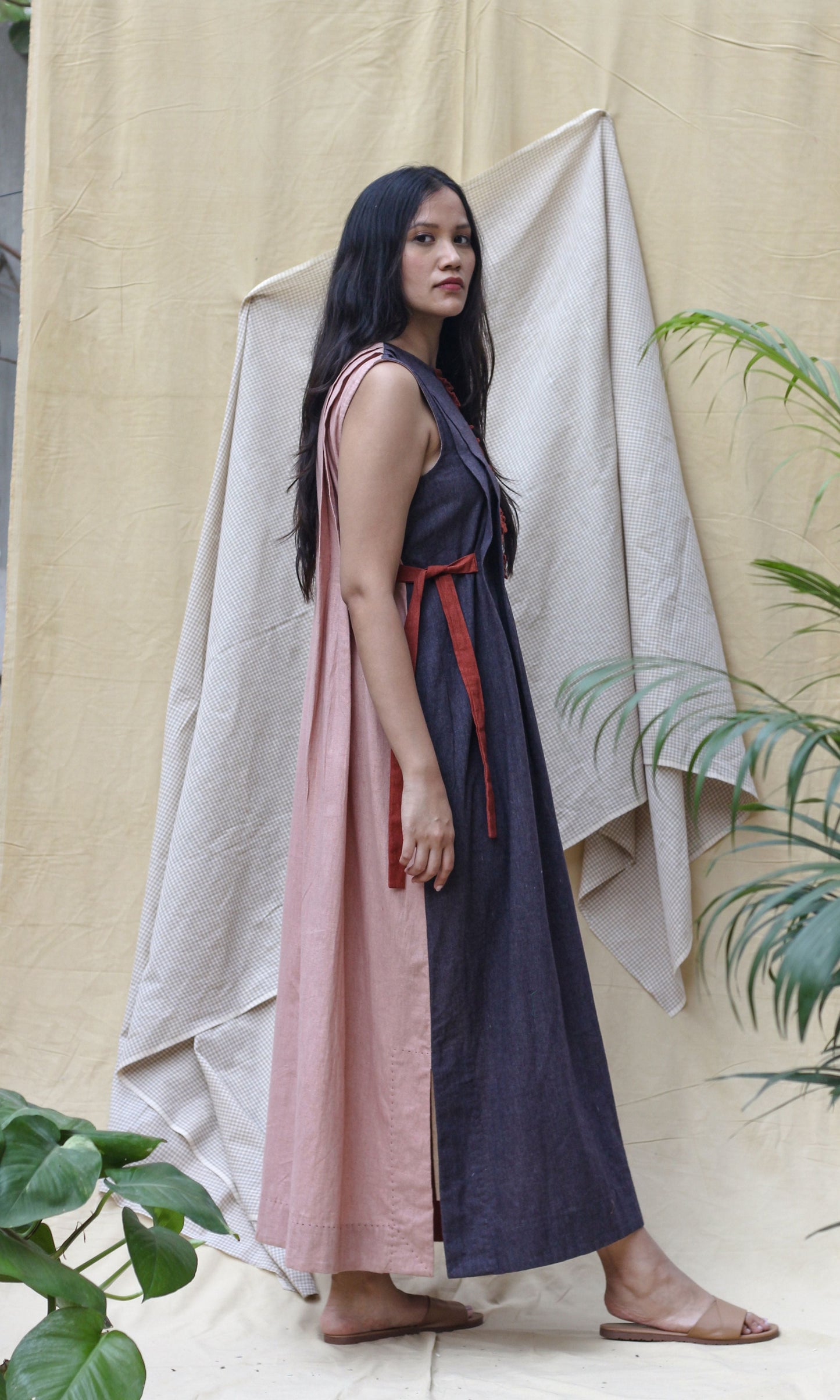 Blue and White Sleeveless Maxi Dress at Kamakhyaa by Chambray & Co.. This item is Casual Wear, Hand Spun Cotton, Maxi Dresses, Natural, Red, Regular Fit, Render, Solids, White, Womenswear