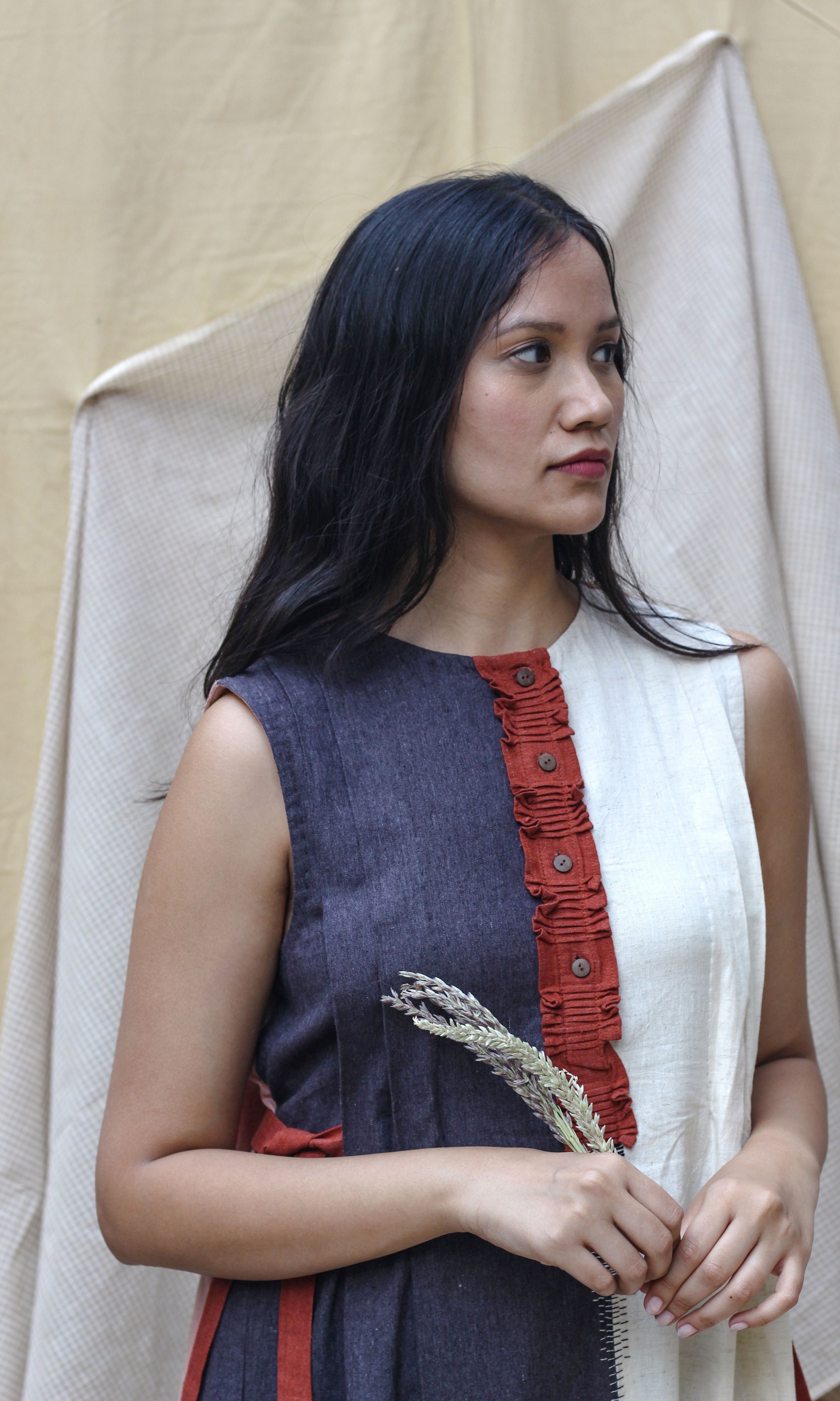 Blue and White Sleeveless Maxi Dress at Kamakhyaa by Chambray & Co.. This item is Casual Wear, Hand Spun Cotton, Maxi Dresses, Natural, Red, Regular Fit, Render, Solids, White, Womenswear
