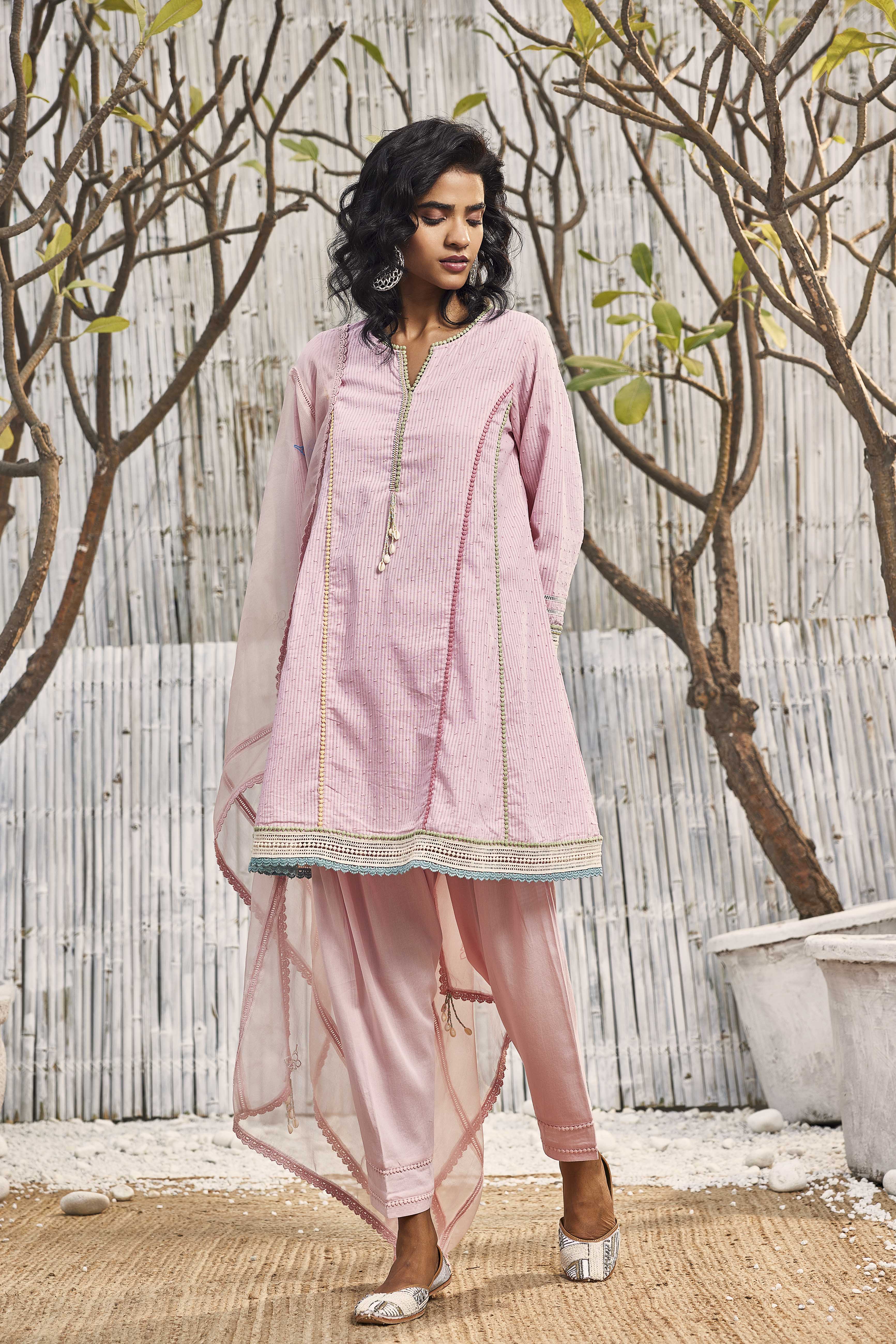 Zeenat Raw Silk Short Anarkali, Tulip Salwar and Organza Dupatta - Set –  Label AMARI