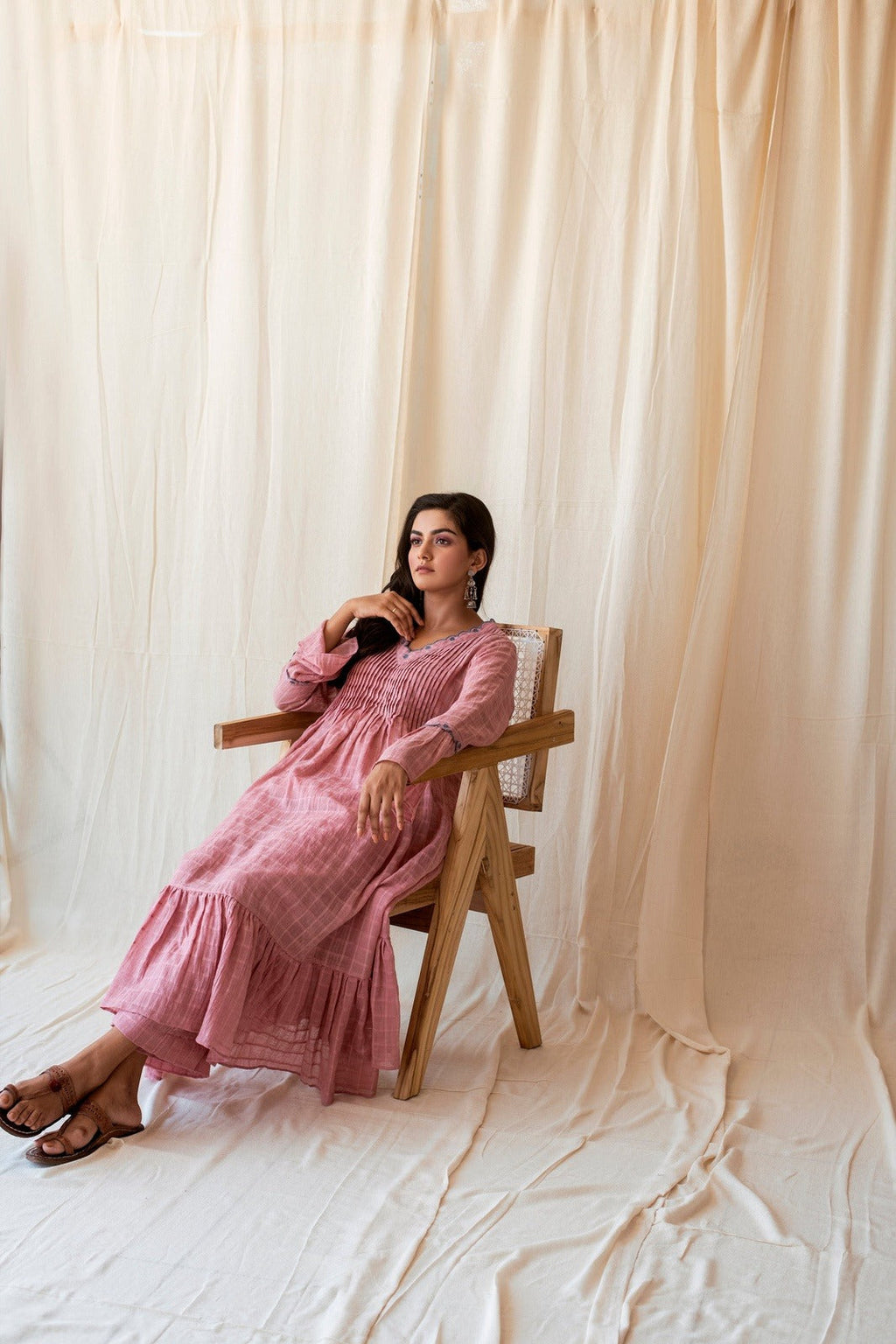 Blushed in Pink Set at Kamakhyaa by Taro. This item is Checks, Evening Wear, Handloom Cotton, Indian Wear, July Sale, July Sale 2023, Kurta Palazzo Sets, Kurta Set With Dupatta, Natural, Pink, Relaxed Fit, Rozana Taro, Womenswear