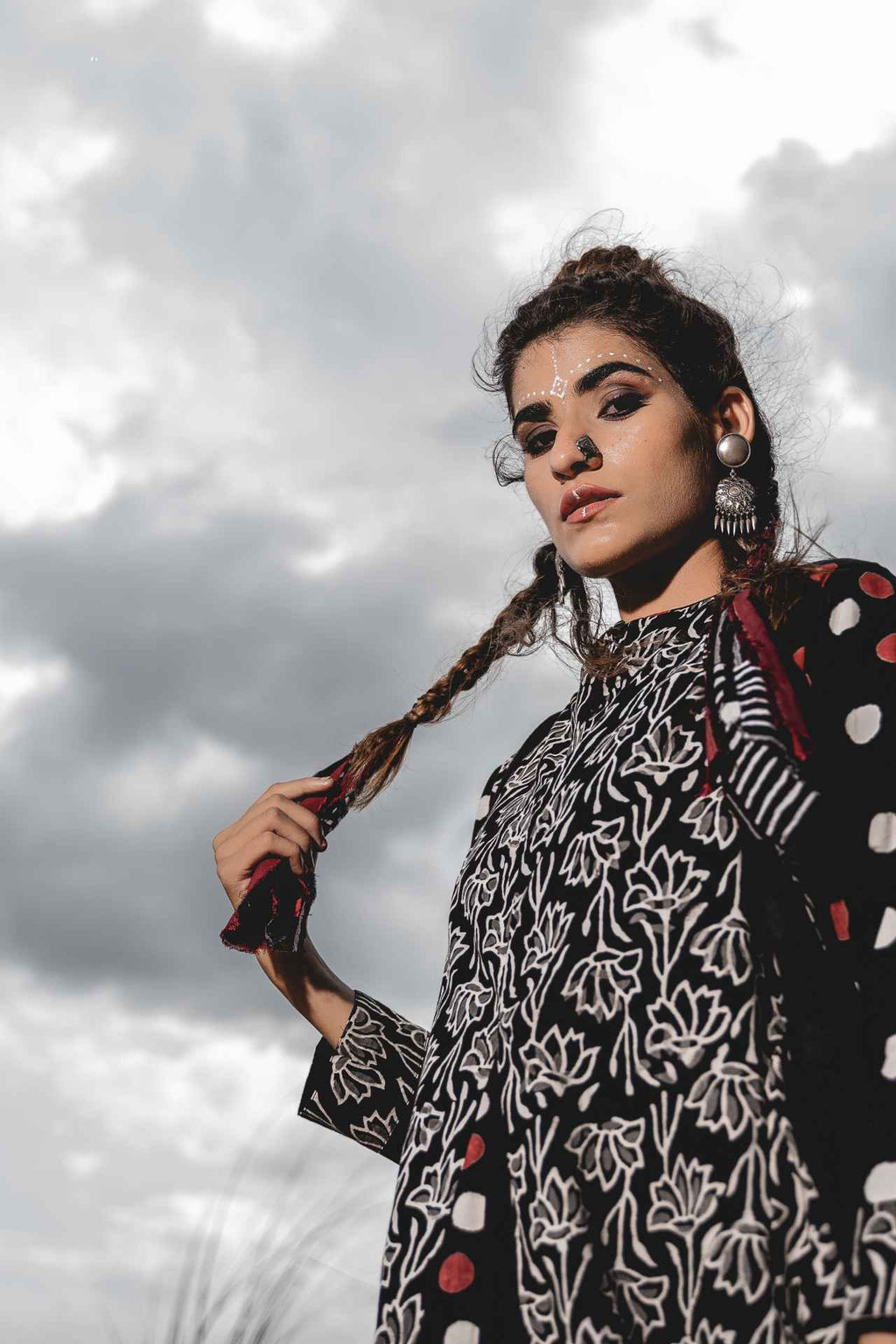 Boho Cowl Dress With Short Jacket - Set Of 2 at Kamakhyaa by Keva. This item is Black, Block Prints, Co-ord Sets, Cotton, Dress Sets, Jackets, Midi Dresses, Natural, Relaxed Fit, Resort Wear, Wild Child, Womenswear