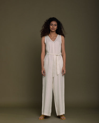 Breakfast In Bed Jumpsuit - Shell Off White at Kamakhyaa by Reistor. This item is Best Selling, Casual Wear, Hemp, Jumpsuits, Natural, Relaxed Fit, Solids, White, Womenswear