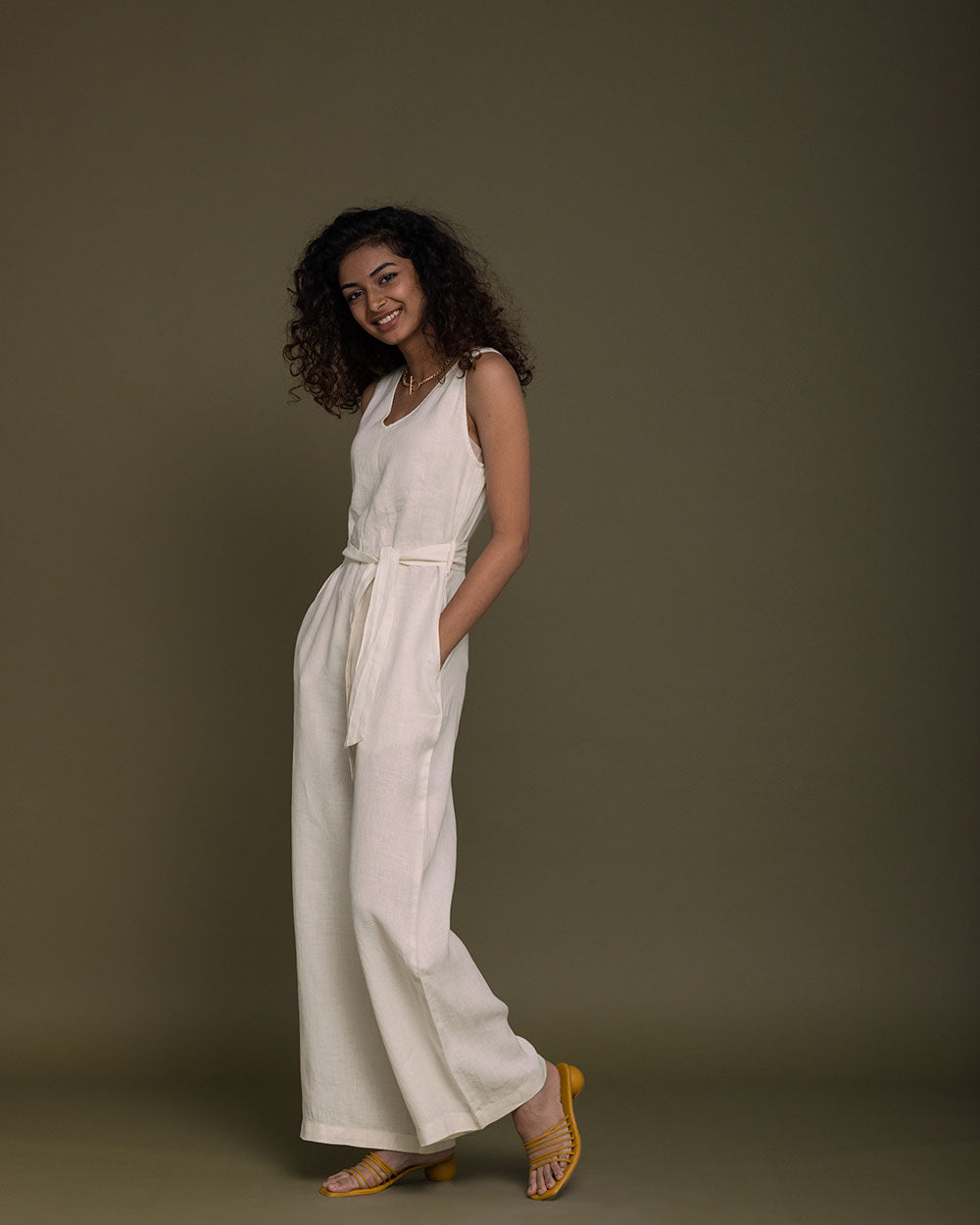 Breakfast In Bed Jumpsuit - Shell Off White at Kamakhyaa by Reistor. This item is Best Selling, Casual Wear, Hemp, Jumpsuits, Natural, Relaxed Fit, Solids, White, Womenswear
