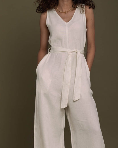 Breakfast In Bed Jumpsuit - Shell Off White at Kamakhyaa by Reistor. This item is Best Selling, Casual Wear, Hemp, Jumpsuits, Natural, Relaxed Fit, Solids, White, Womenswear